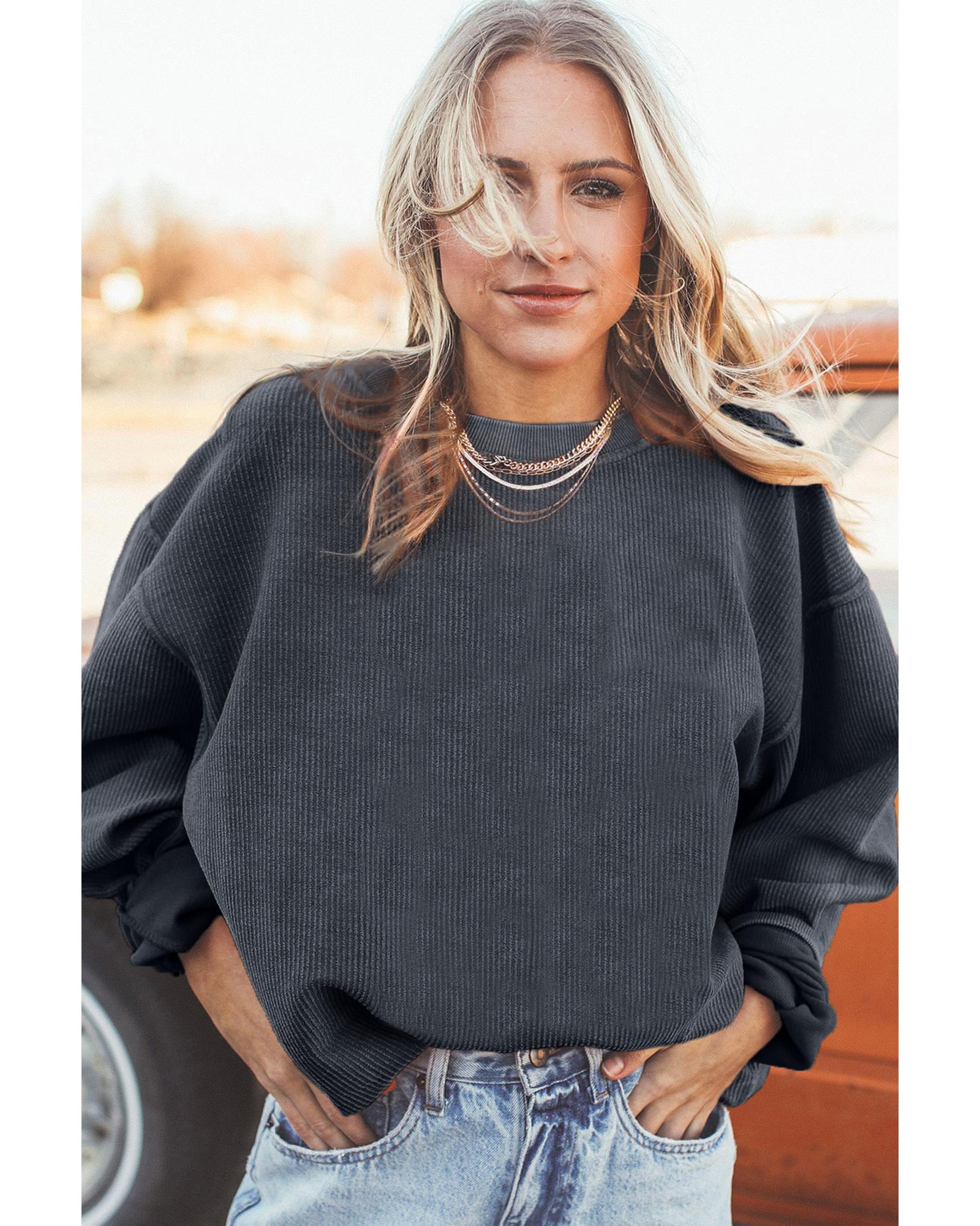 Dark Grey Ribbed Corded Oversized Sweatshirt - M 5