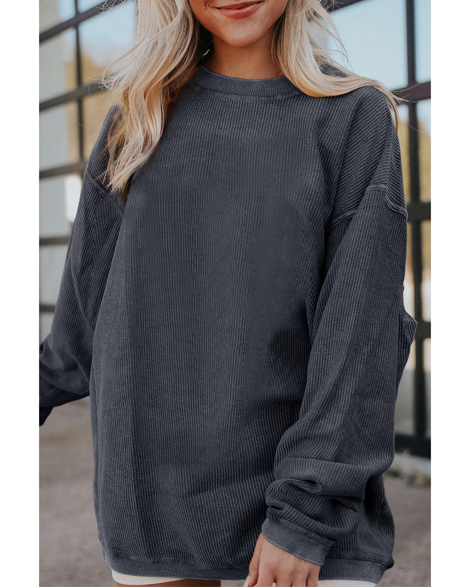 Dark Grey Ribbed Corded Oversized Sweatshirt - S
