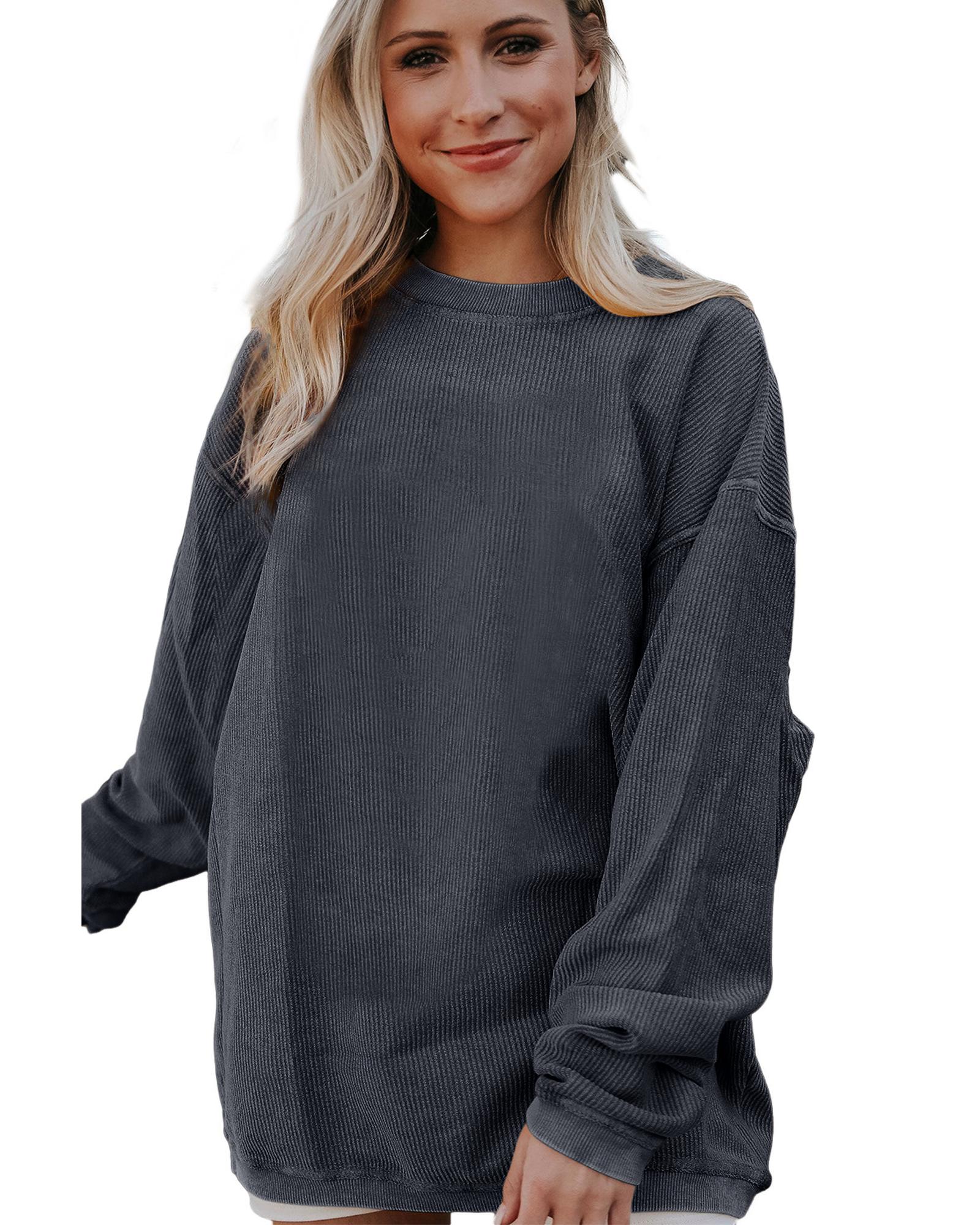 Dark Grey Ribbed Corded Oversized Sweatshirt - S 3