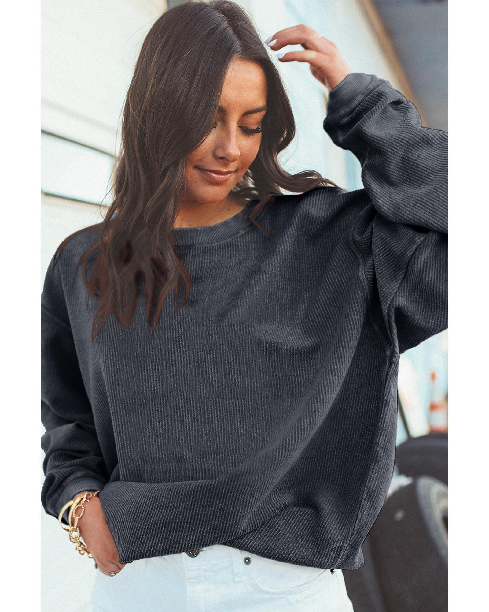 Dark Grey Ribbed Corded Oversized Sweatshirt - S 4