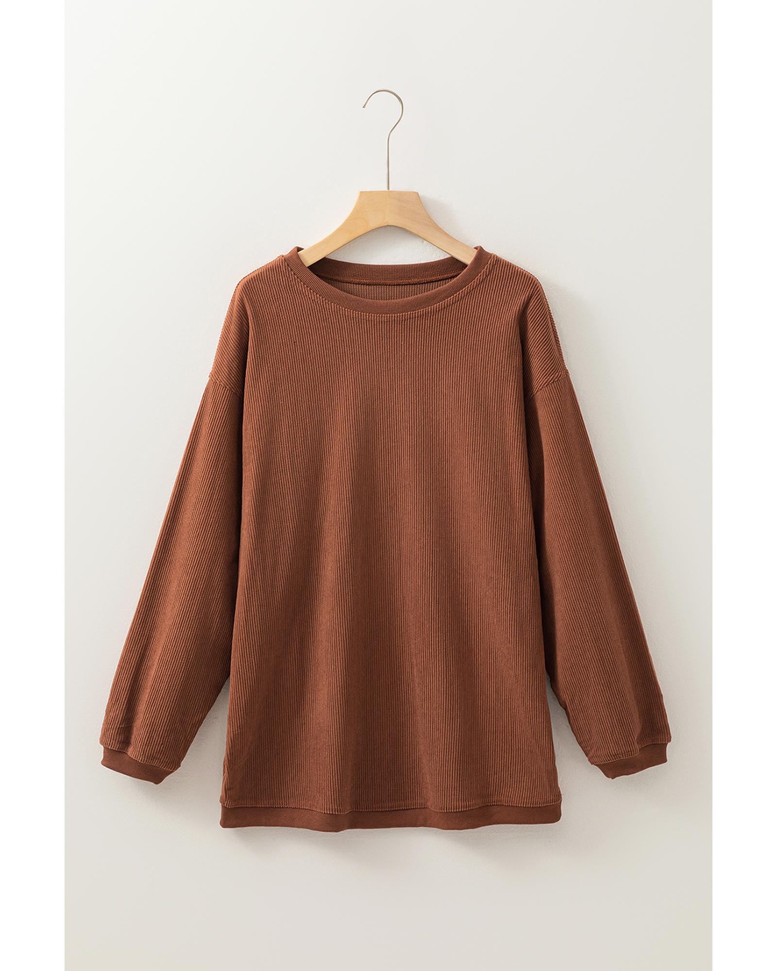 Chestnut Ribbed Corduroy Oversized Sweatshirt - 2XL 6