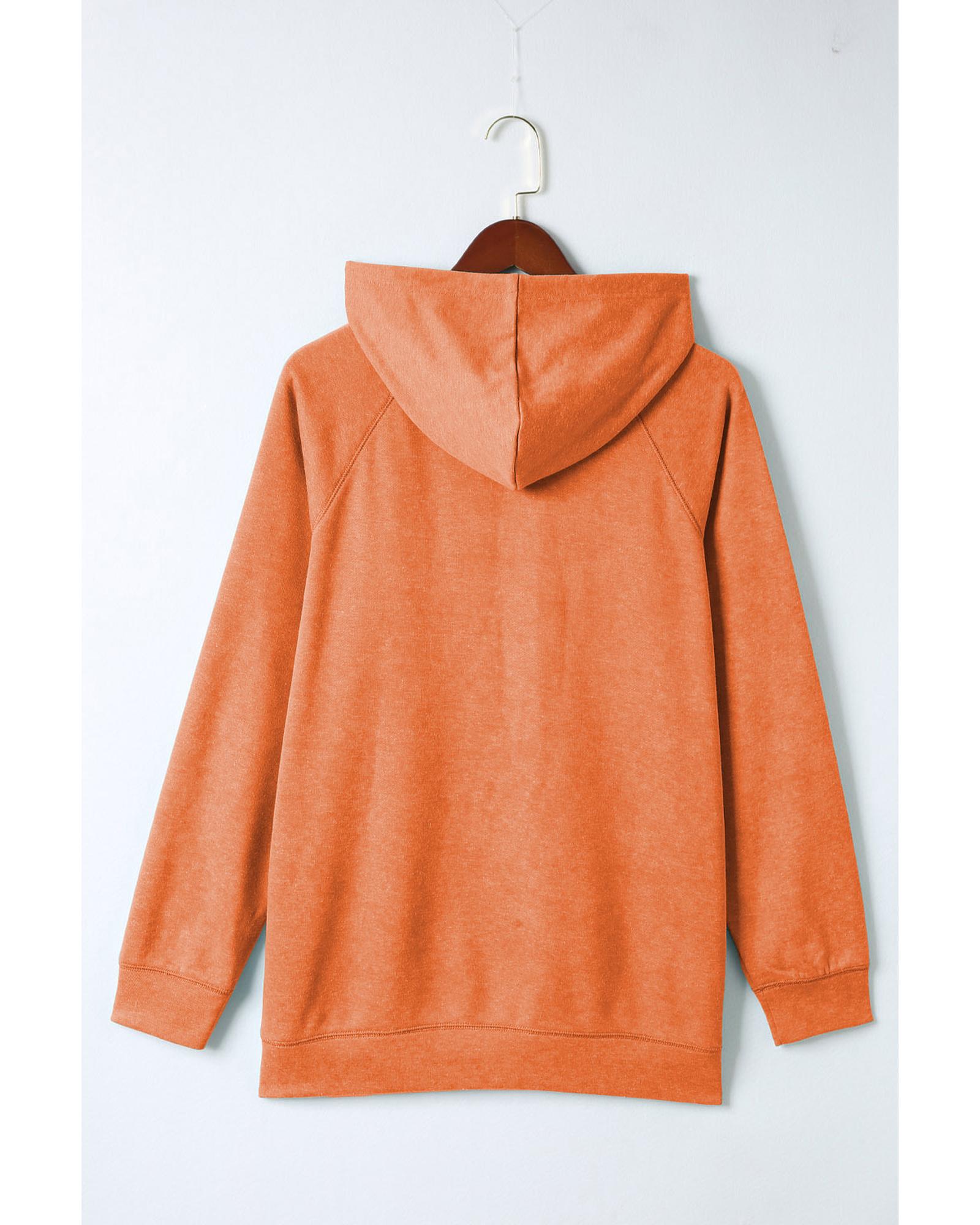 Orange Mineral Wash Kangaroo Pocket Drawstring Pullover Hoodie - L