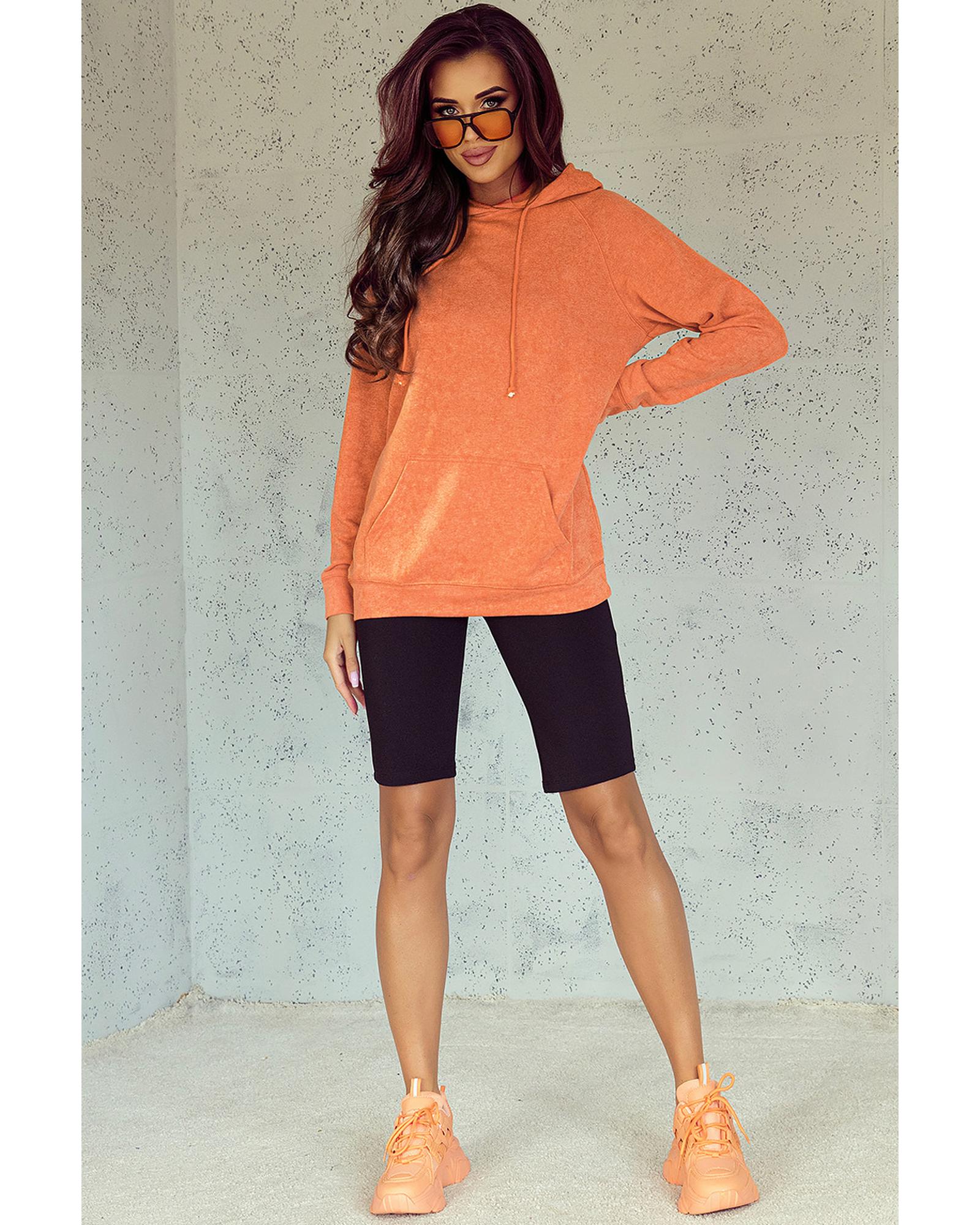 Orange Mineral Wash Kangaroo Pocket Drawstring Pullover Hoodie - L 4