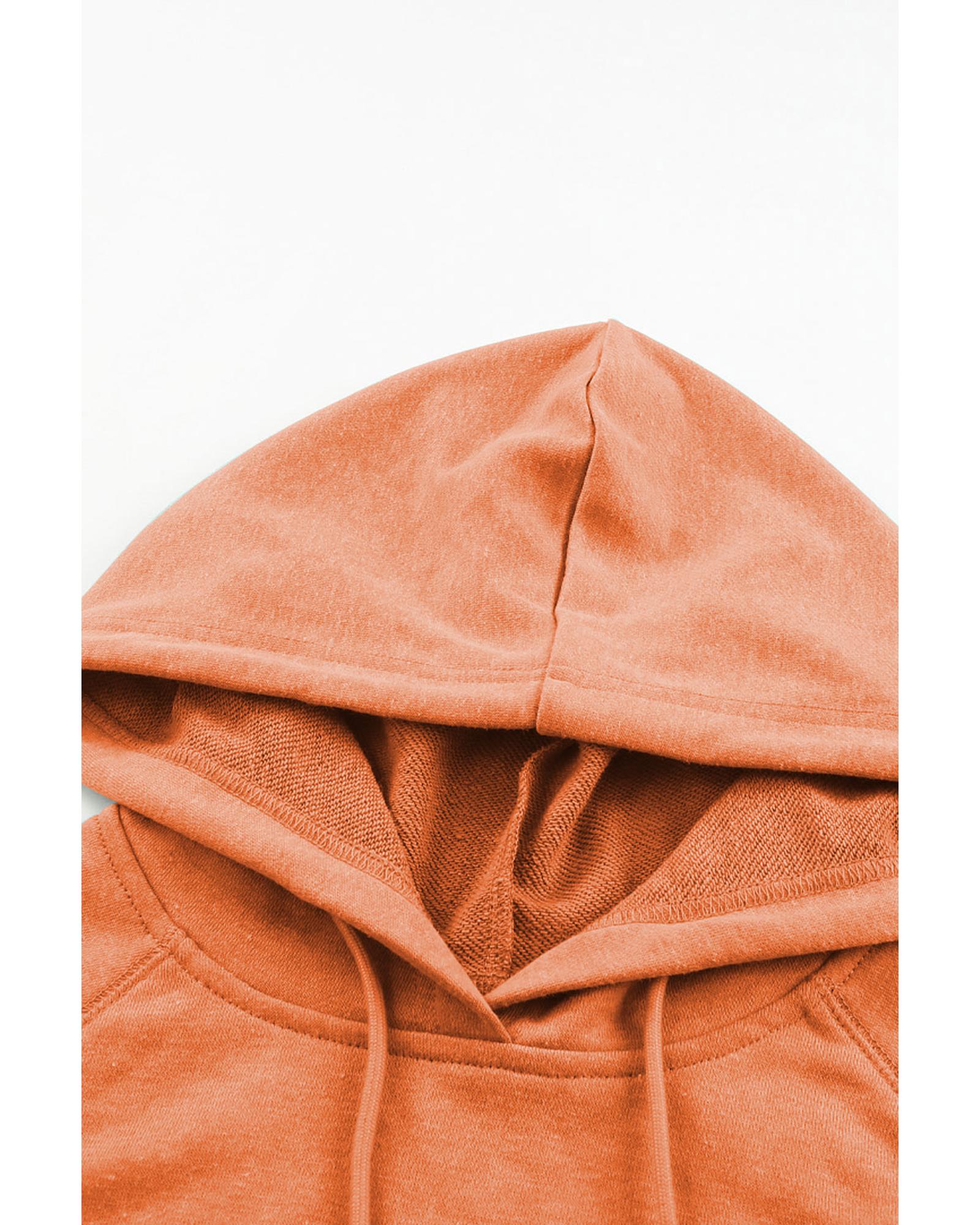 Orange Mineral Wash Kangaroo Pocket Drawstring Pullover Hoodie - L 5