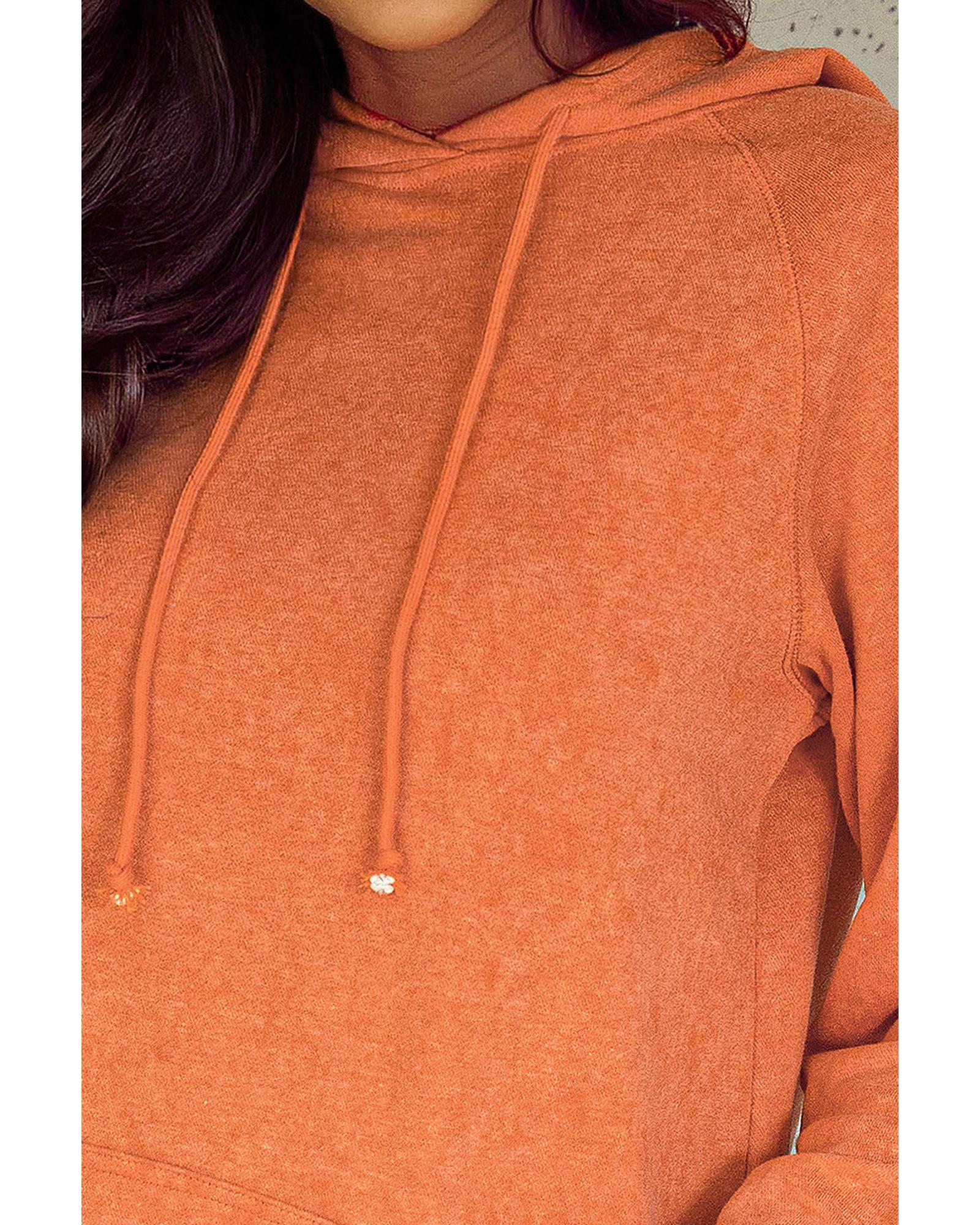 Orange Mineral Wash Kangaroo Pocket Drawstring Pullover Hoodie - L 6