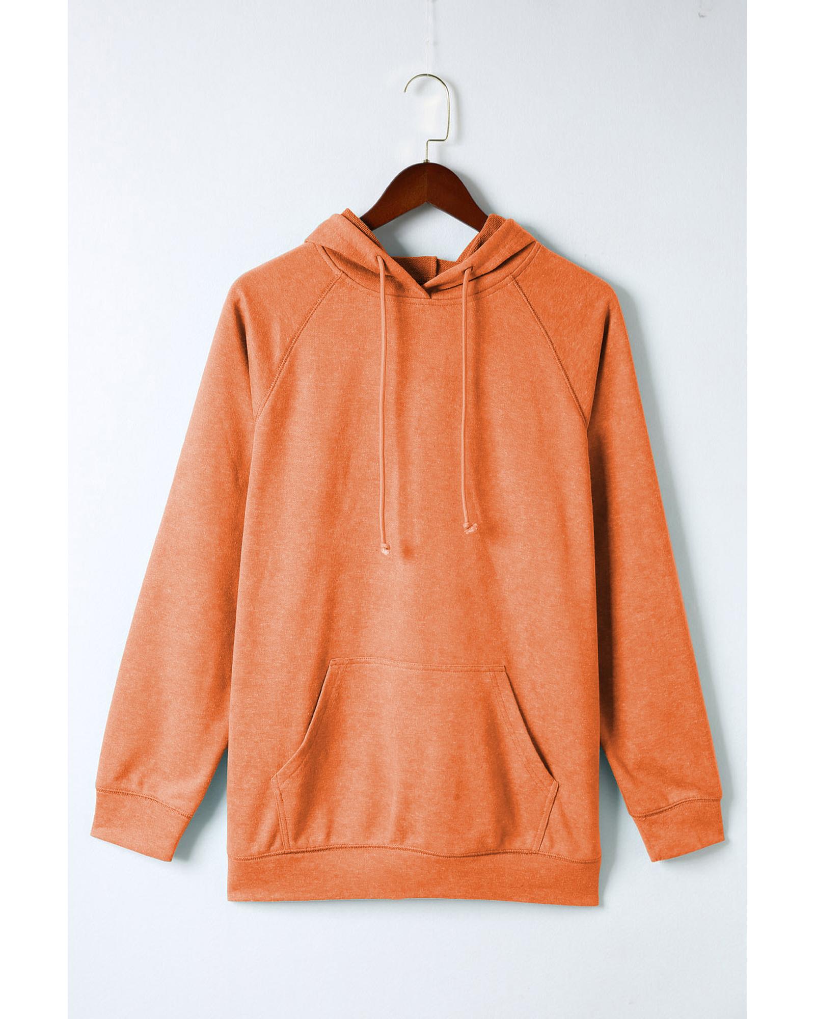 Orange Mineral Wash Kangaroo Pocket Drawstring Pullover Hoodie - L 8