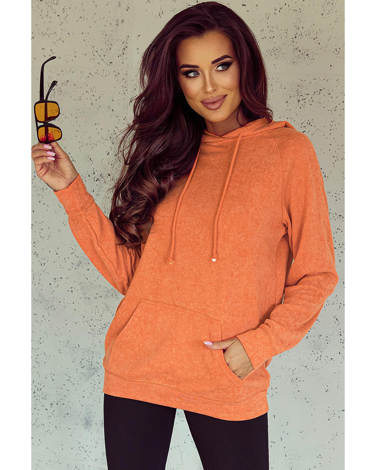 Orange Mineral Wash Kangaroo Pocket Drawstring Pullover Hoodie - M 5