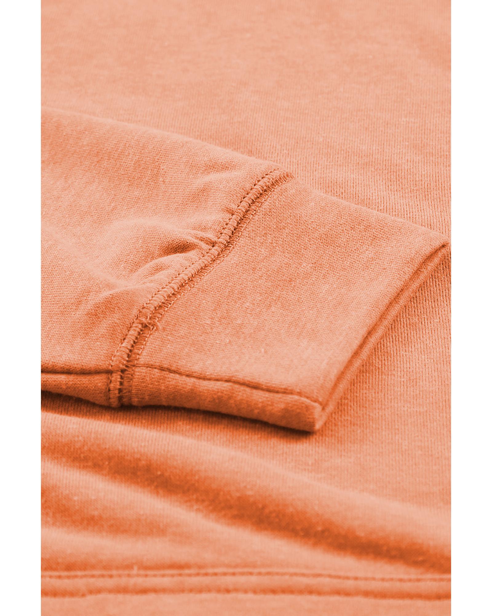 Orange Mineral Wash Kangaroo Pocket Drawstring Pullover Hoodie - XL