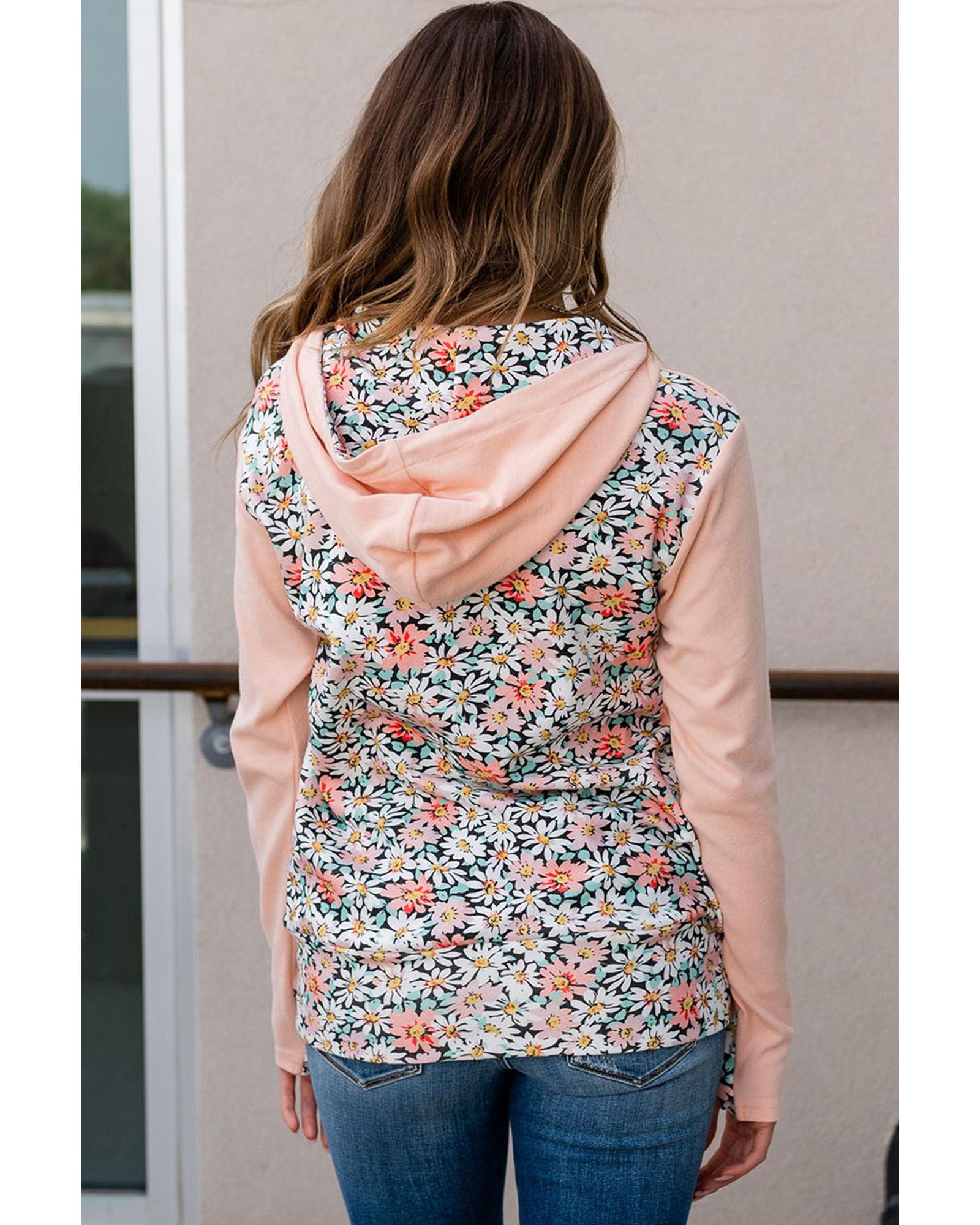 Azura Exchange Floral Patch Half Zip Kangaroo Pocket Hoodie - S 3