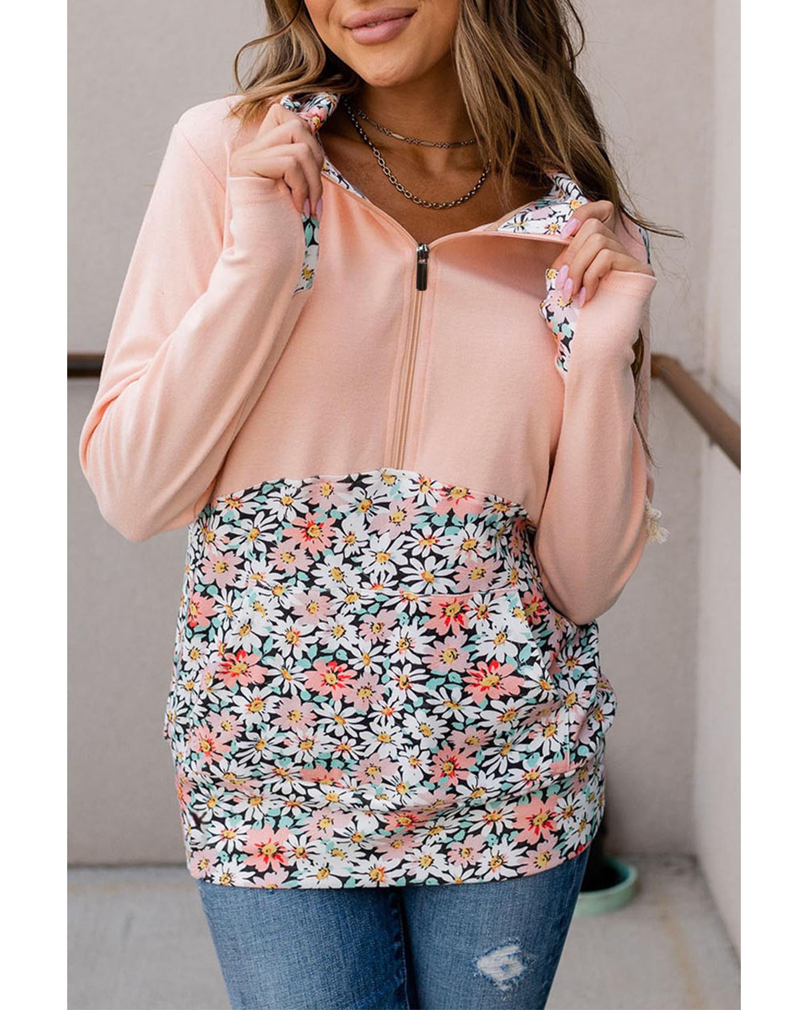 Azura Exchange Floral Patch Half Zip Kangaroo Pocket Hoodie - S 4