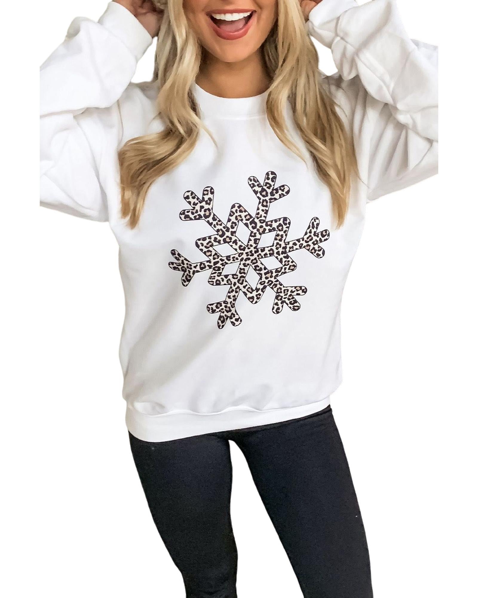 Azura Exchange Leopard Snowflake Pullover Sweatshirt - S 5