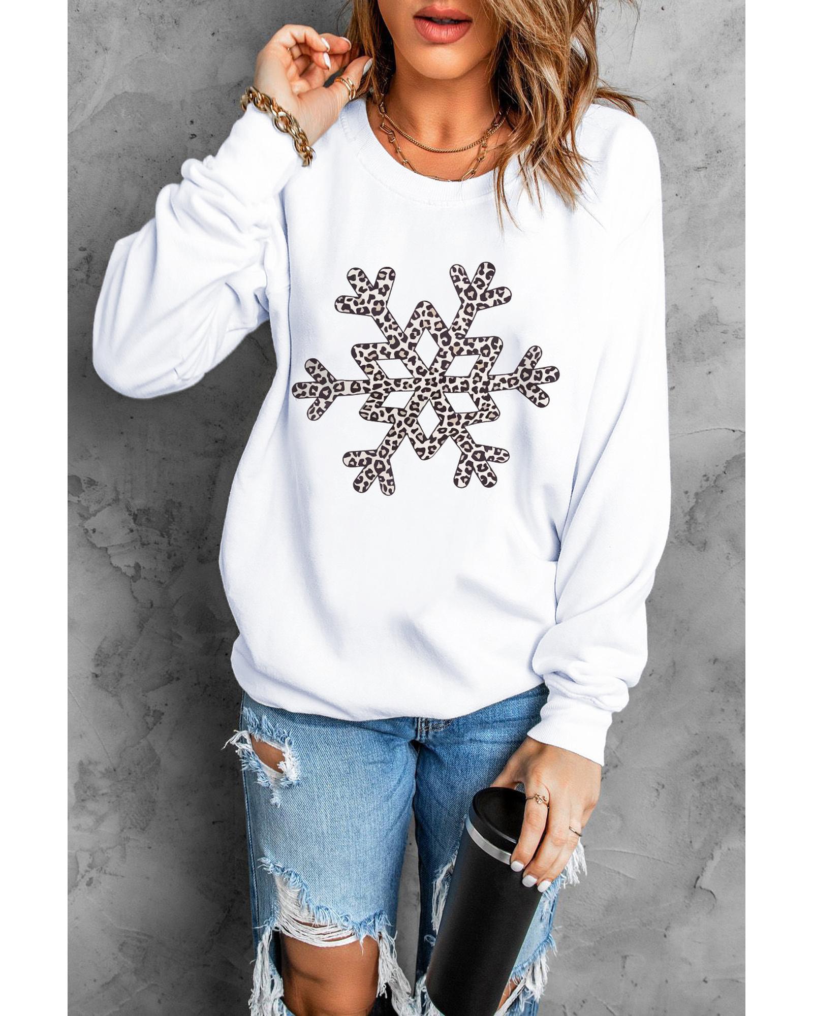 Azura Exchange Leopard Snowflake Pullover Sweatshirt - S 7