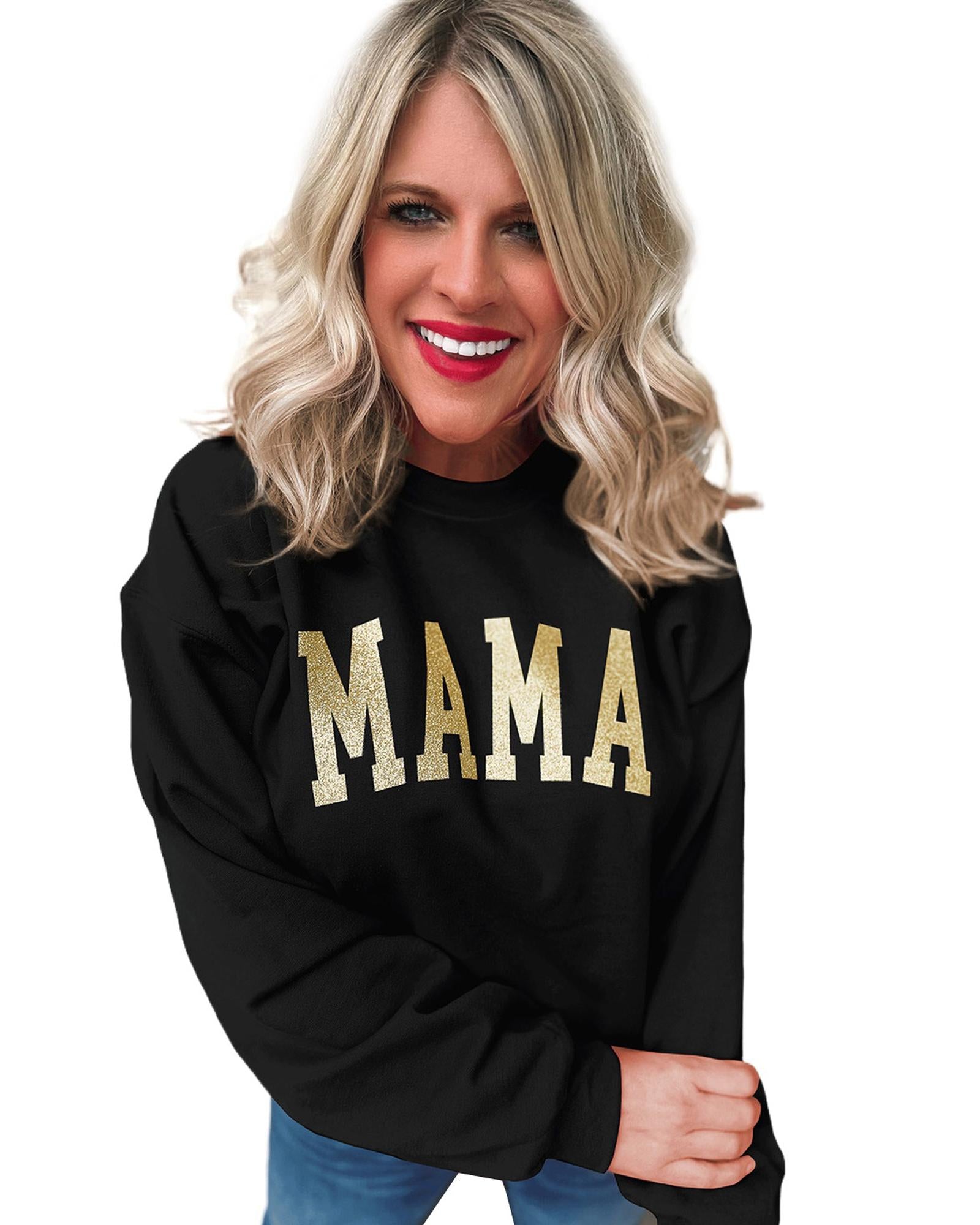 Azura Exchange MAMA Glitter Graphic Sweatshirt - S