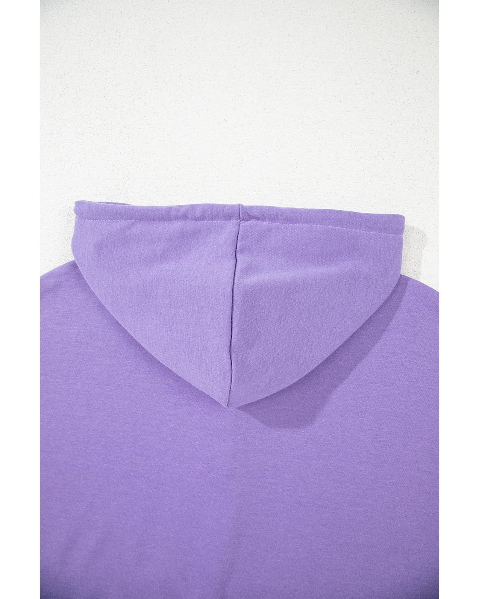 Purple Short Sleeve Buttoned Neck Kangaroo Pocket Hoodie - M 8