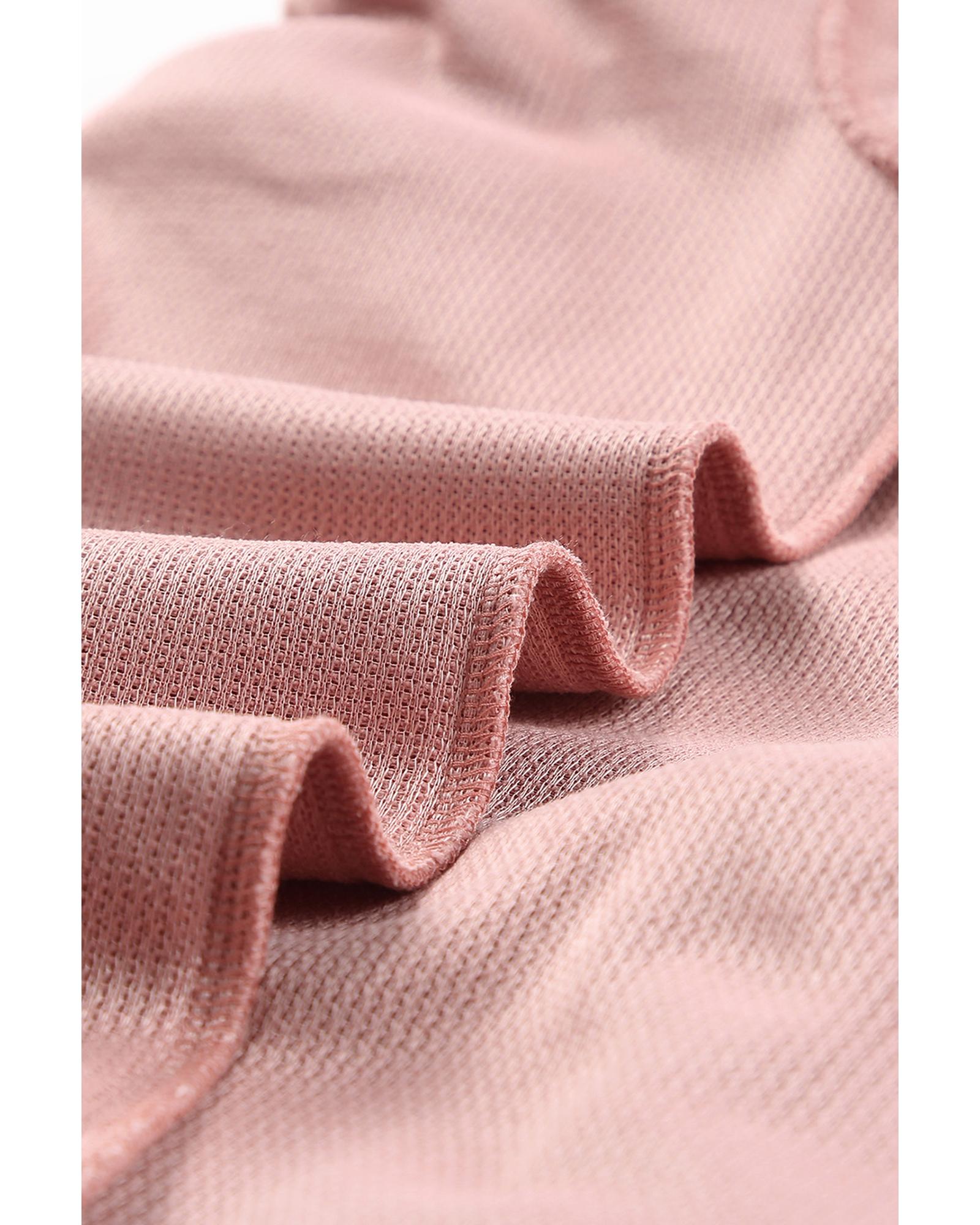 Pink Solid Ribbed Knit Round Neck Pullover Sweatshirt - S 7