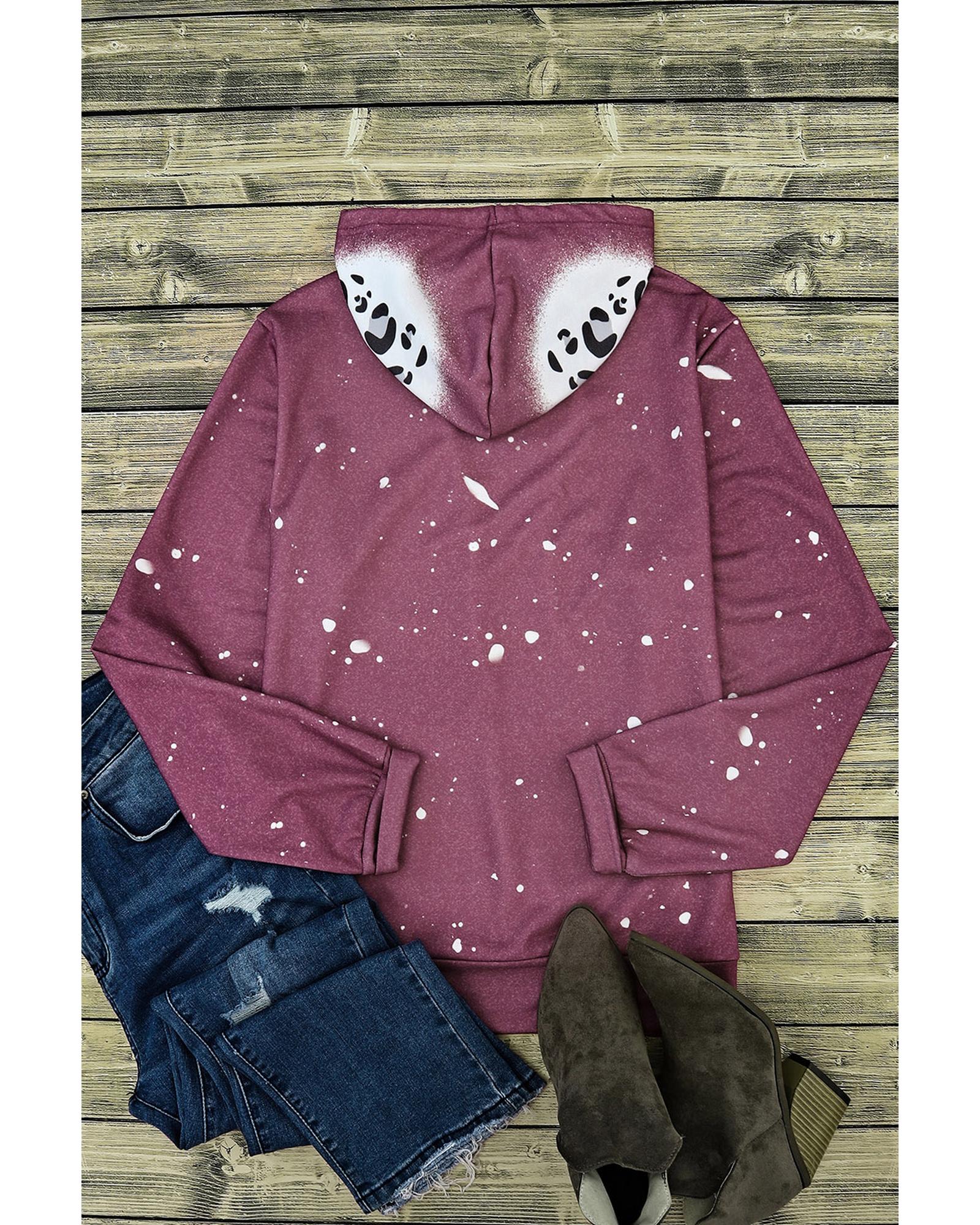 Leopard Tie Dye Print Kangaroo Pocket Pullover Hoodie - M