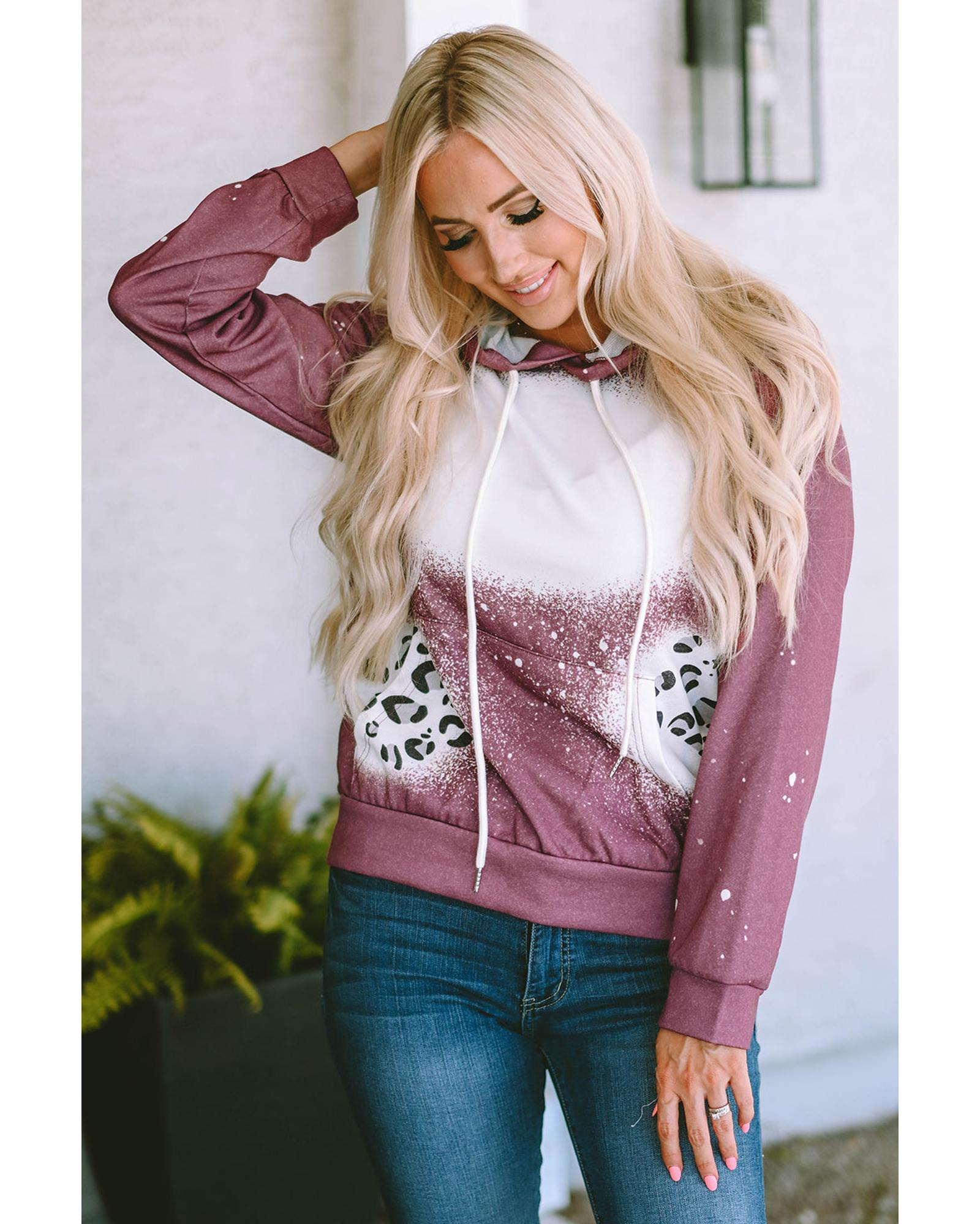 Leopard Tie Dye Print Kangaroo Pocket Pullover Hoodie - M 5