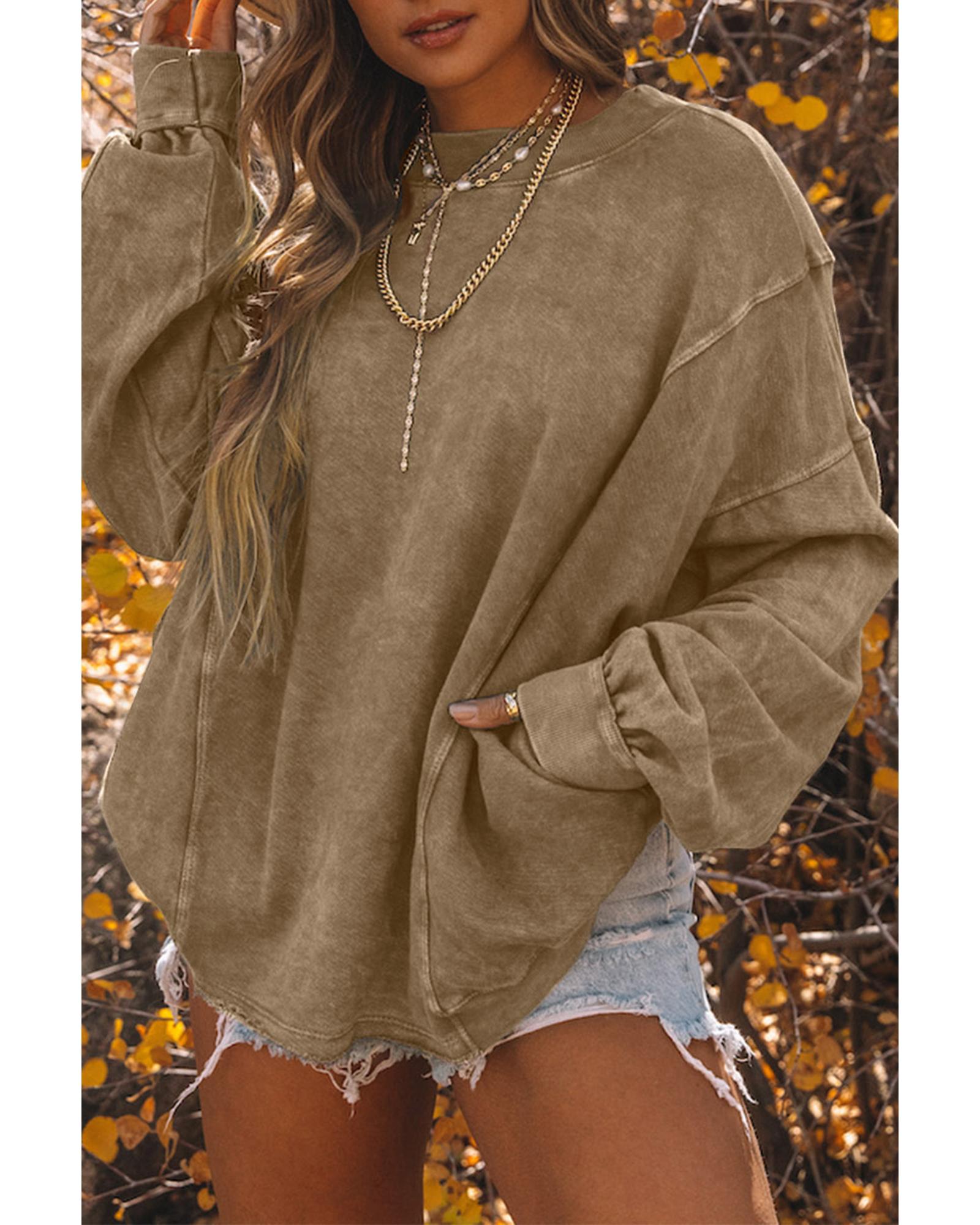 Khaki Exposed Seam Twist Open Back Oversized Sweatshirt - M