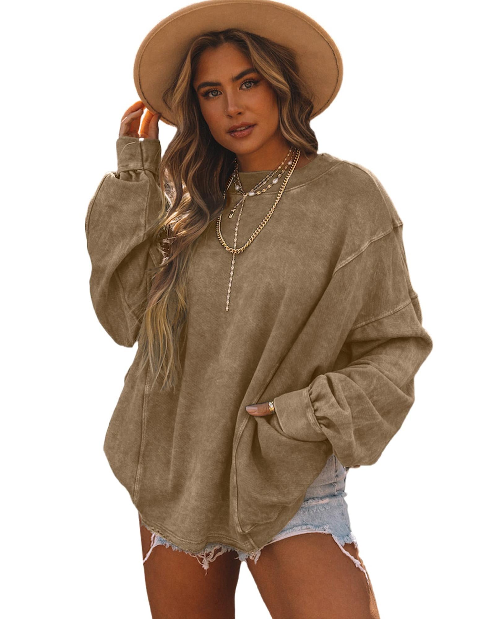 Khaki Exposed Seam Twist Open Back Oversized Sweatshirt - M 3