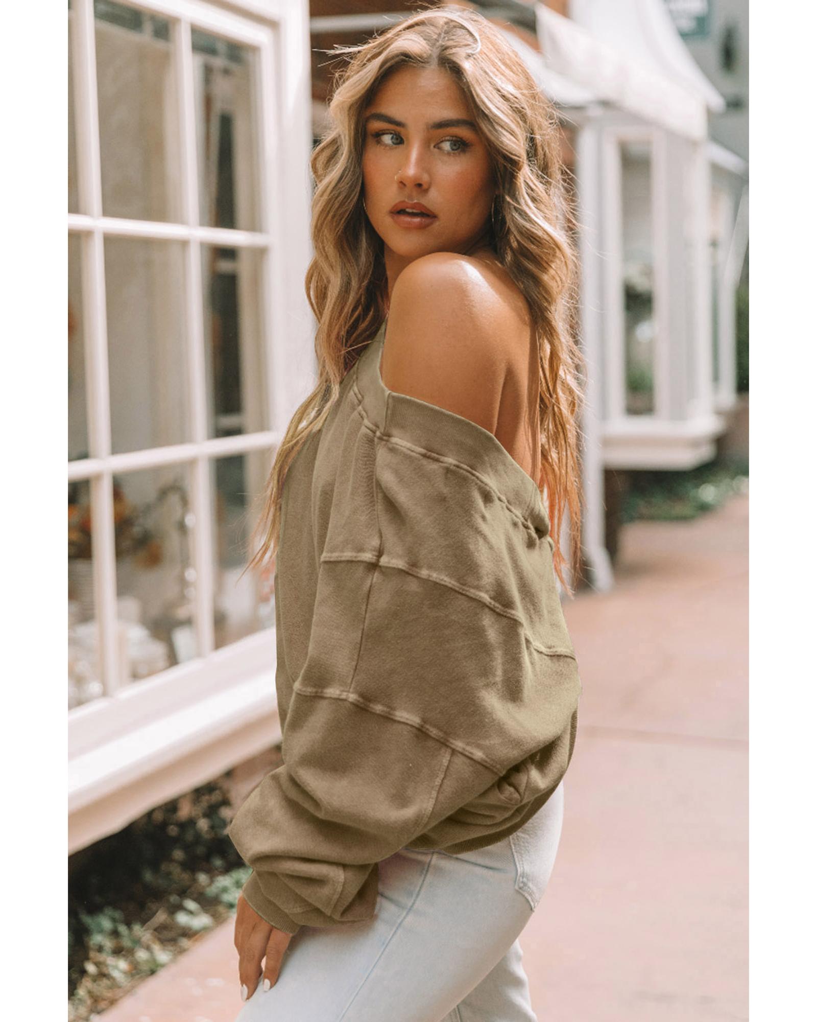 Khaki Exposed Seam Twist Open Back Oversized Sweatshirt - S 6