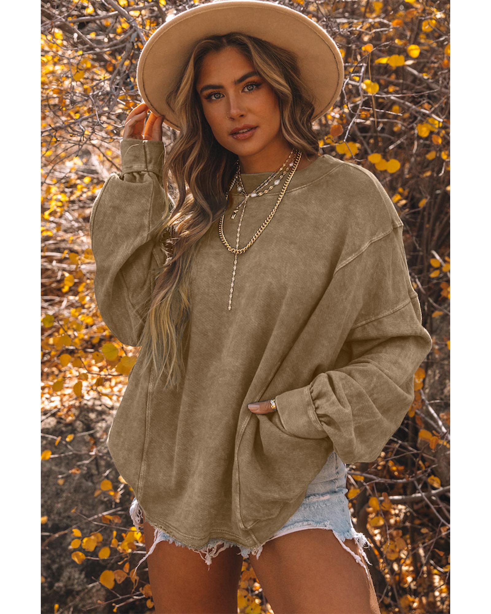 Khaki Exposed Seam Twist Open Back Oversized Sweatshirt - XL 5