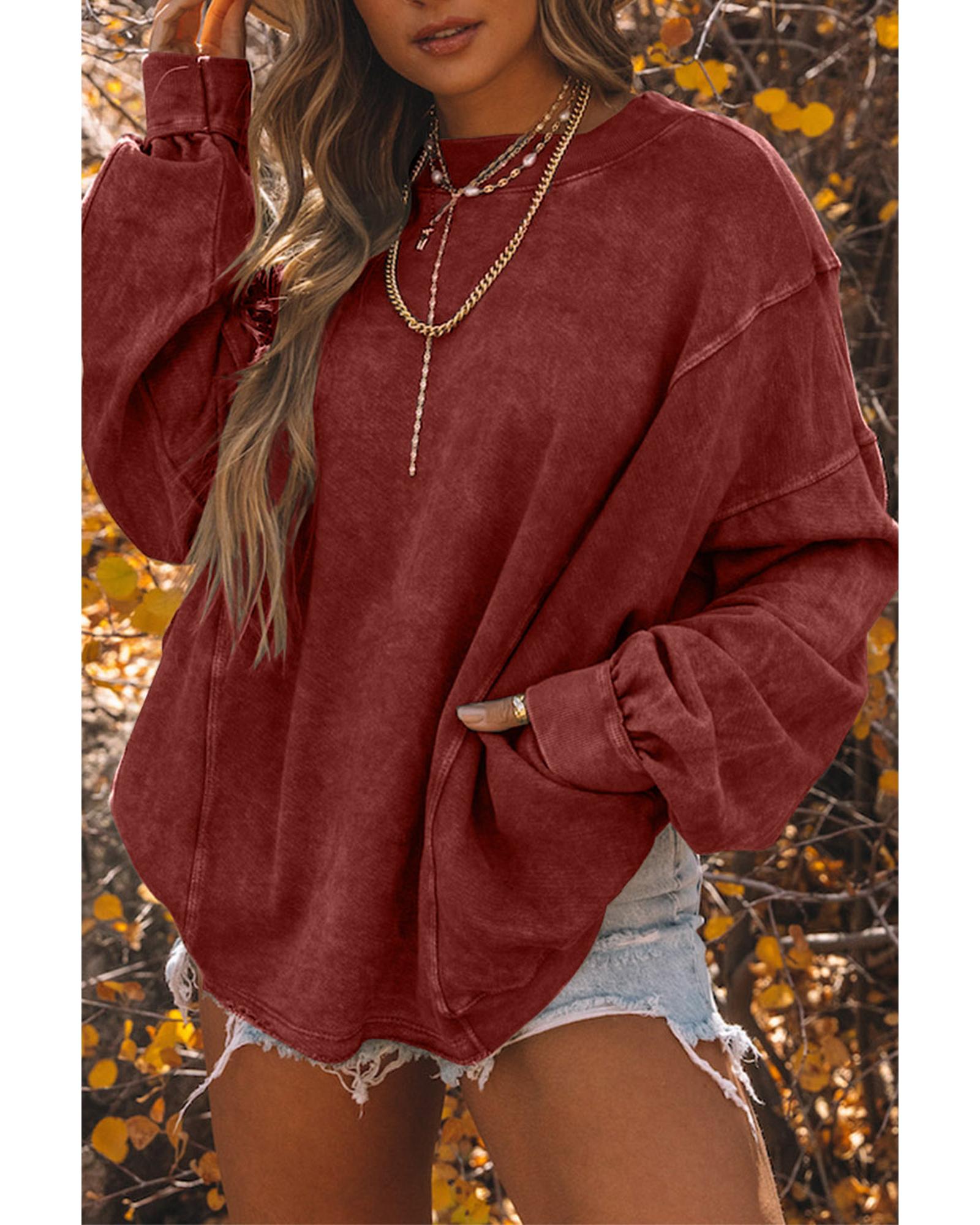 Red Exposed Seam Twist Open Back Oversized Sweatshirt - L 4