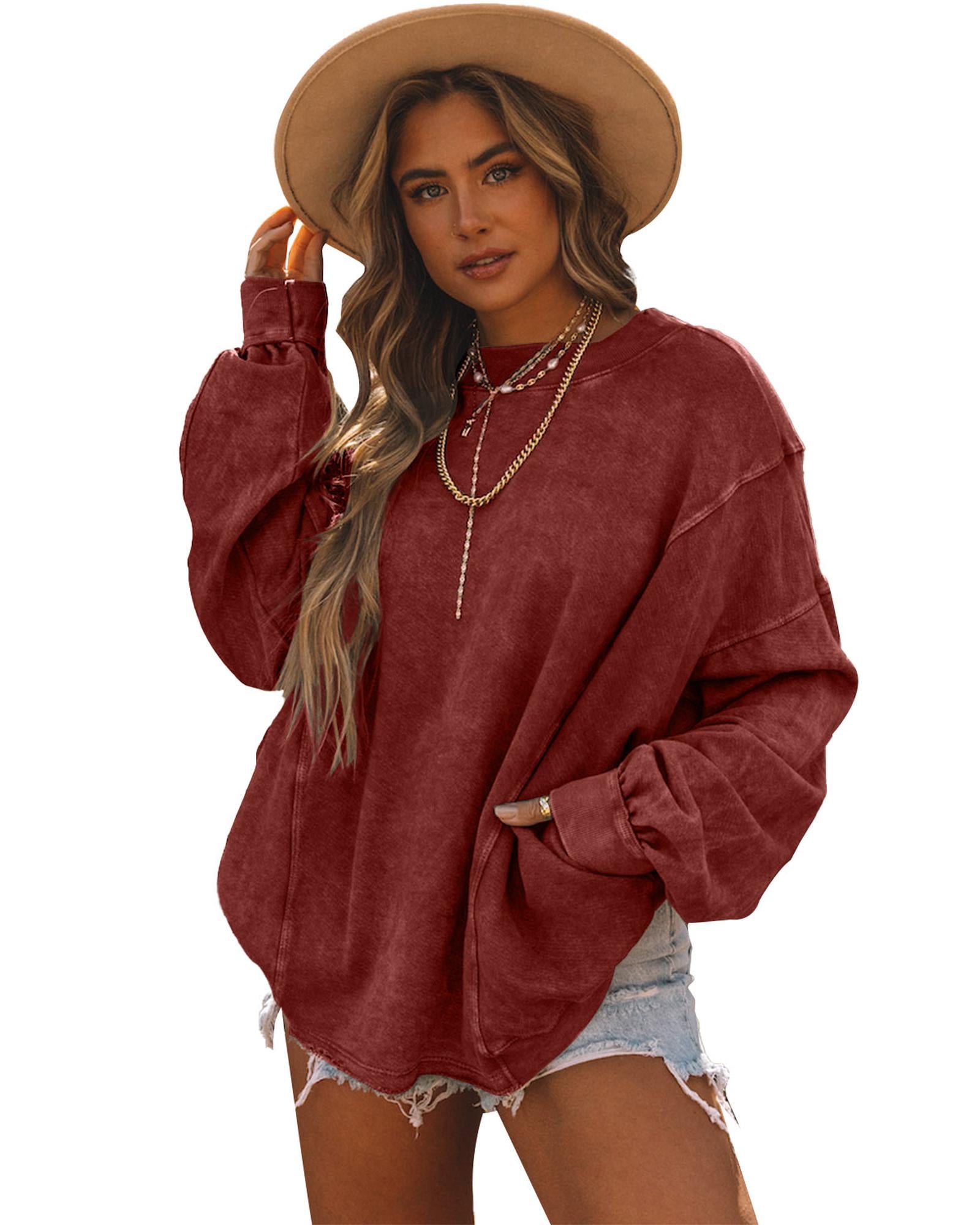 Red Exposed Seam Twist Open Back Oversized Sweatshirt - XL 5