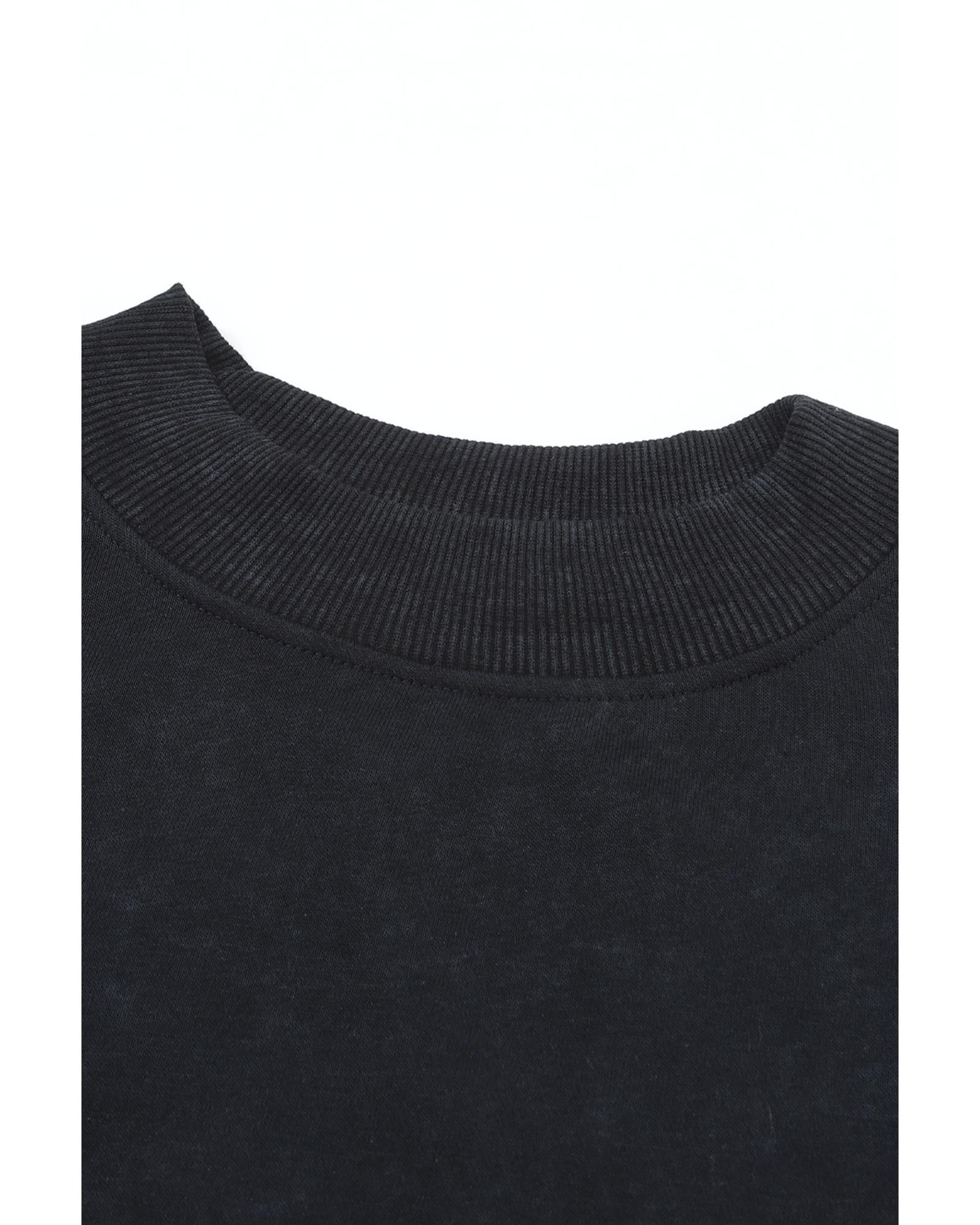 Black Drop Shoulder Crew Neck Pullover Sweatshirt - M