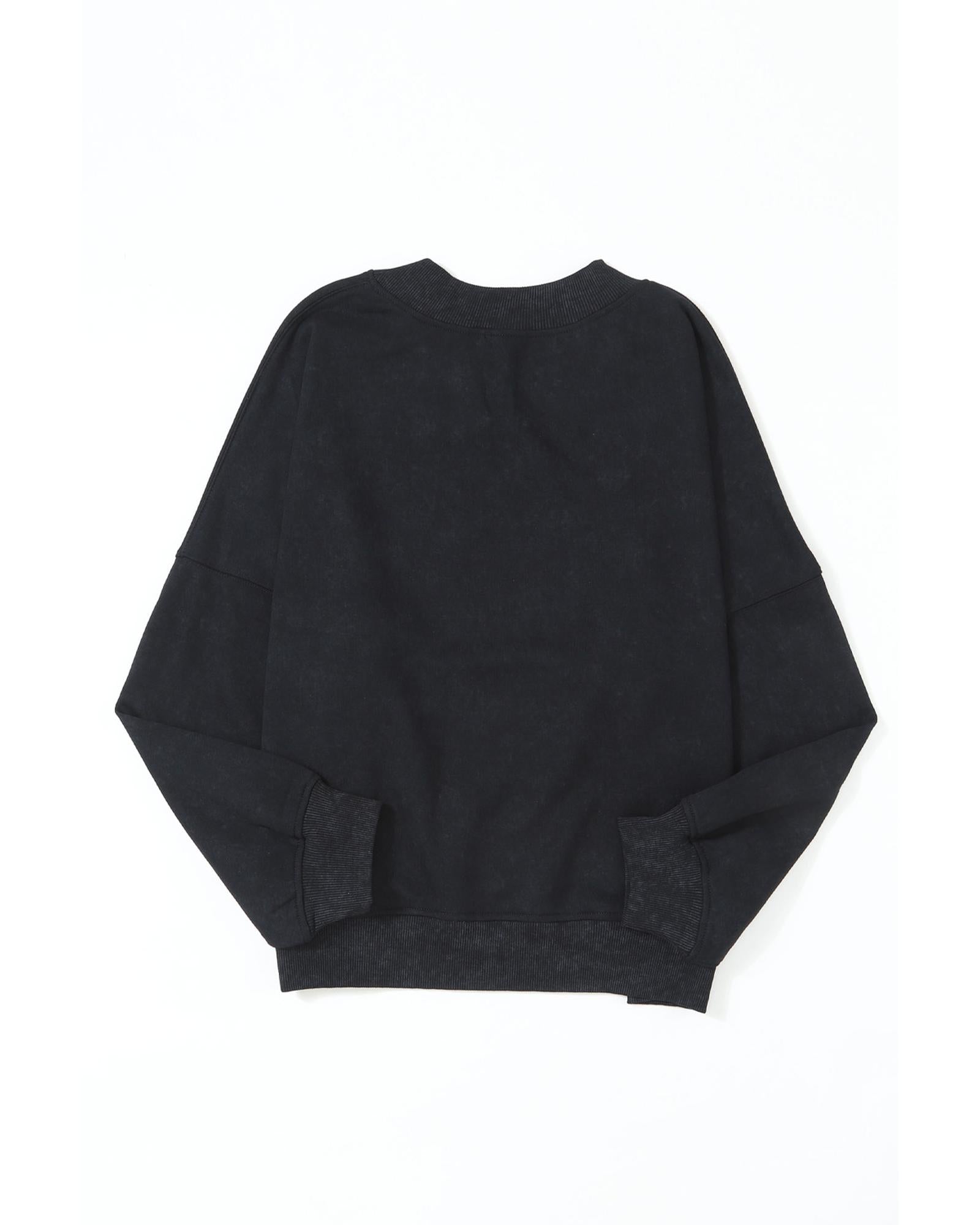 Black Drop Shoulder Crew Neck Pullover Sweatshirt - S 7