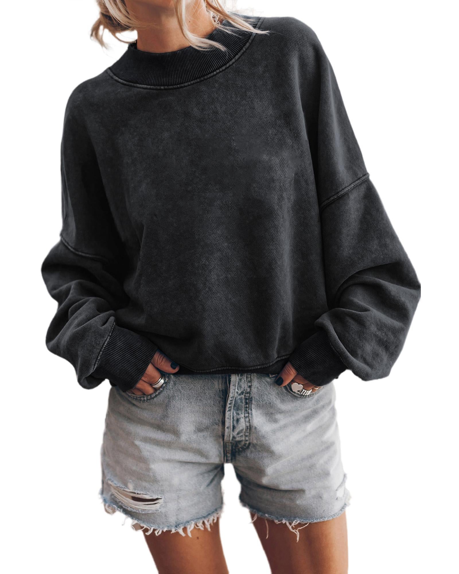 Black Drop Shoulder Crew Neck Pullover Sweatshirt - XL
