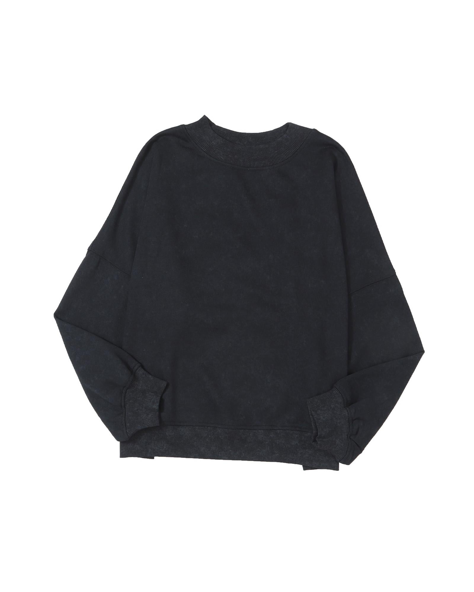 Black Drop Shoulder Crew Neck Pullover Sweatshirt - XL 4