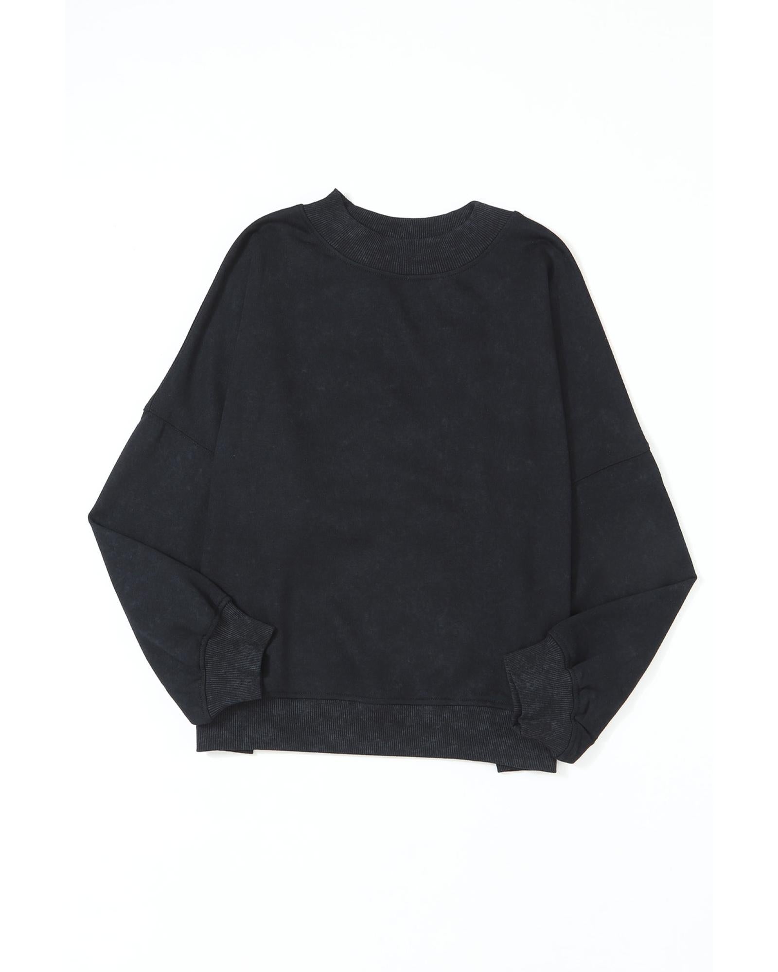 Black Drop Shoulder Crew Neck Pullover Sweatshirt - XL 5