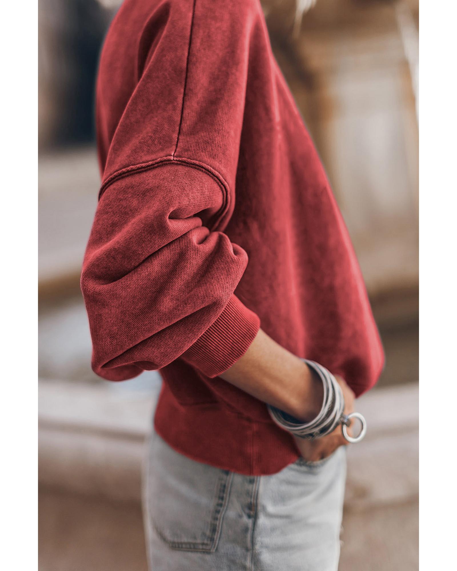 Red Dahlia Drop Shoulder Crew Neck Pullover Sweatshirt - L