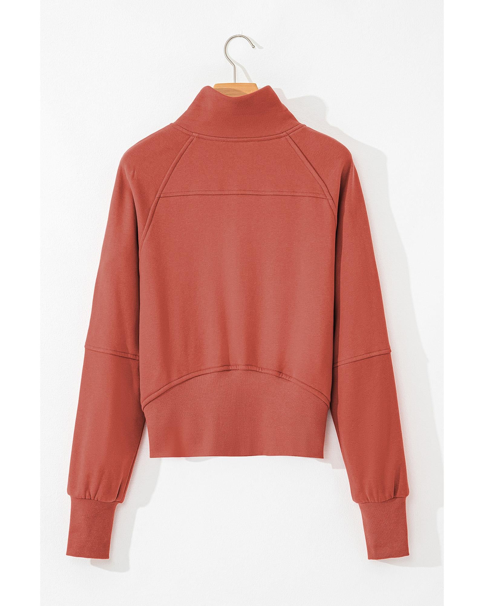 Flamingo Fleece Lined Zip Up Stand Collar Thumbhole Sleeve Sweatshirt - L