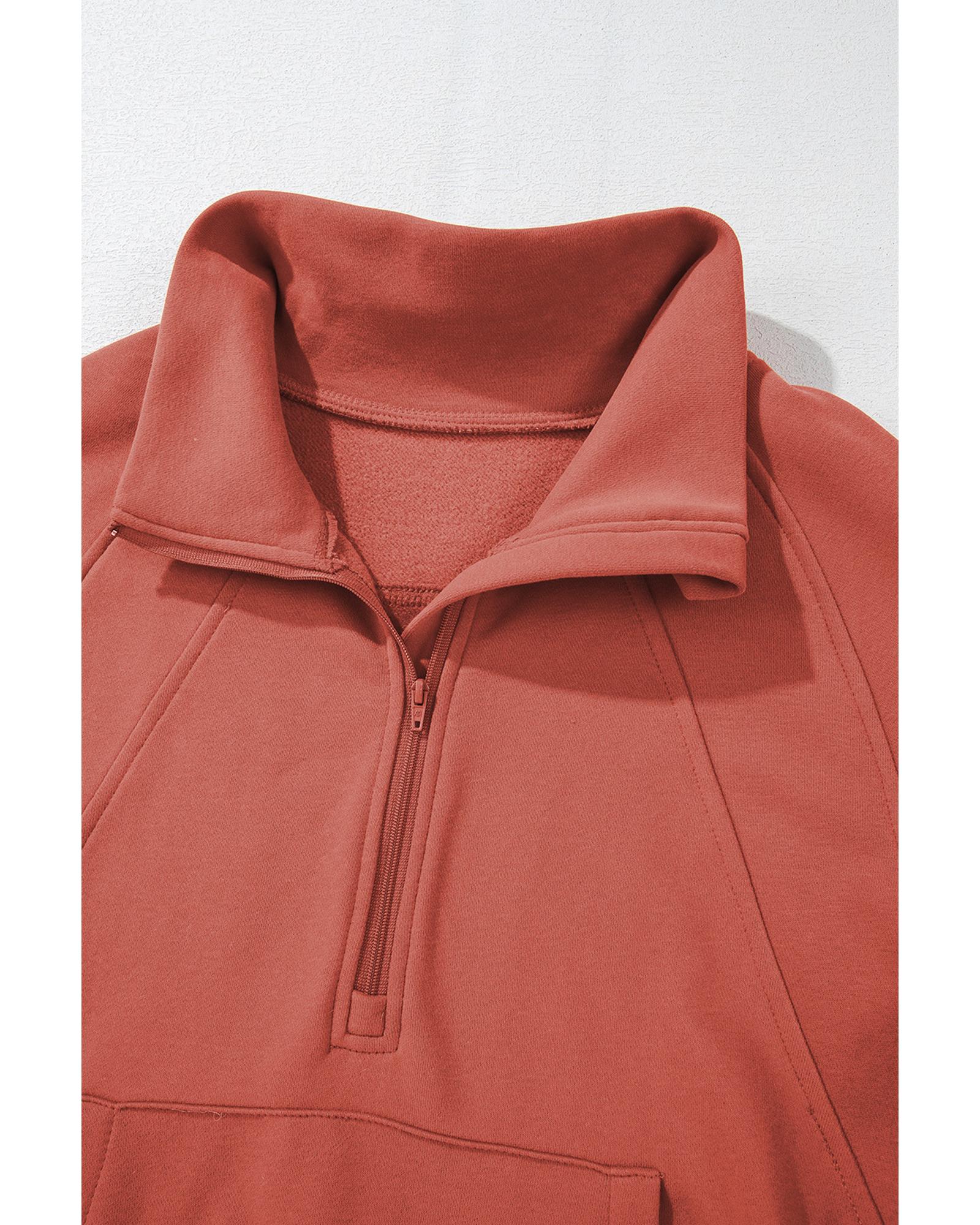 Flamingo Fleece Lined Zip Up Stand Collar Thumbhole Sleeve Sweatshirt - M