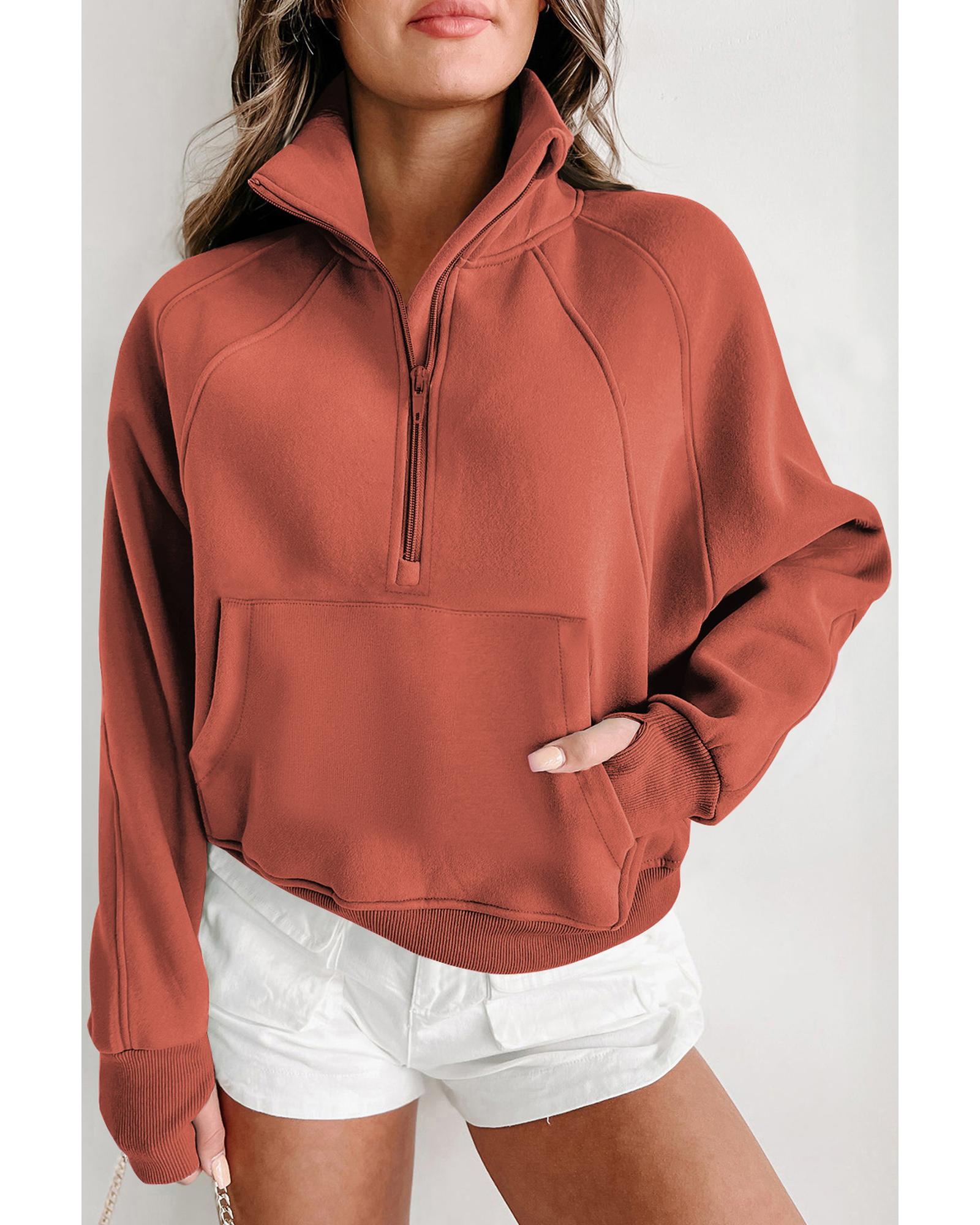 Flamingo Fleece Lined Zip Up Stand Collar Thumbhole Sleeve Sweatshirt - M 4