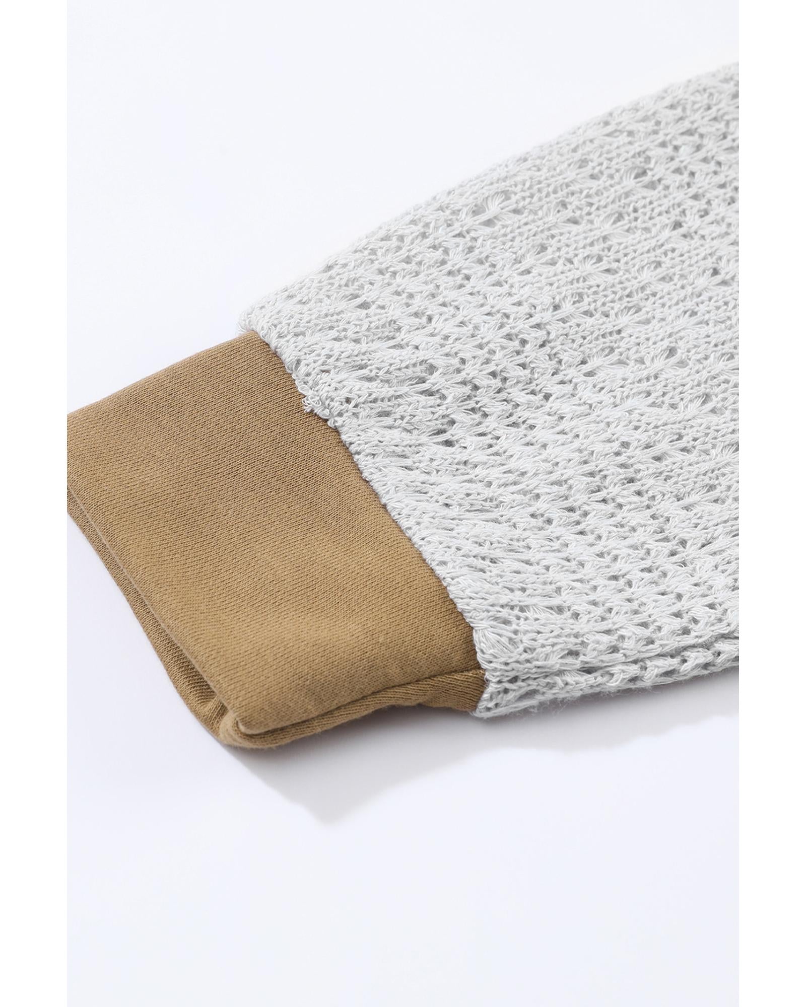 Brown Colorblock Patchwork Pullover Hoodie - L 3