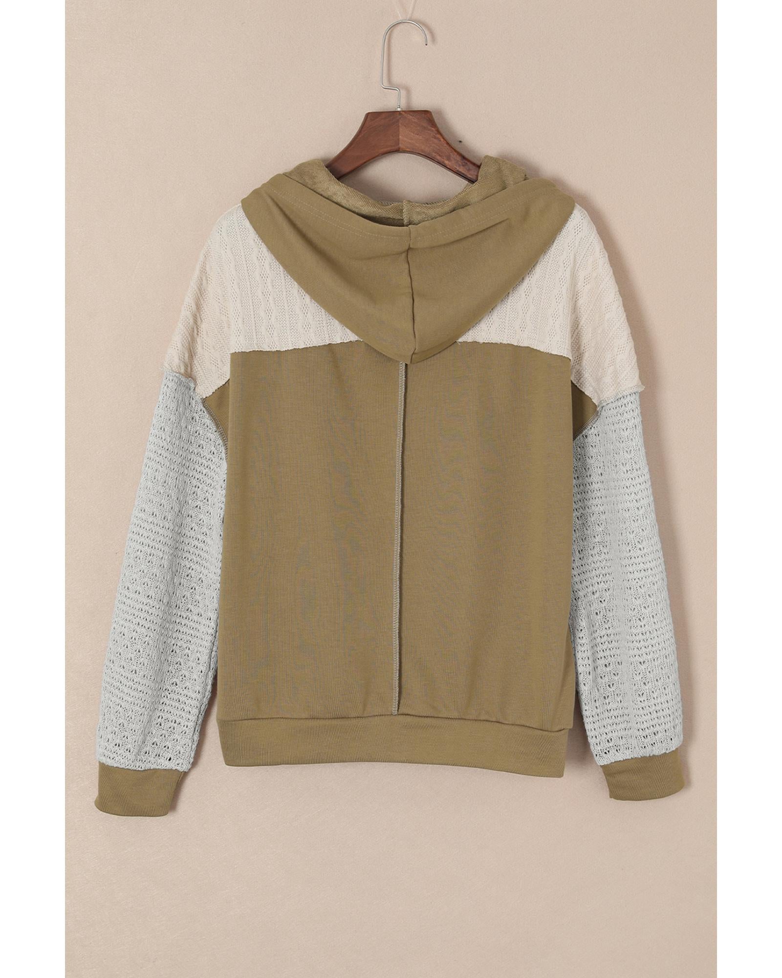 Brown Colorblock Patchwork Pullover Hoodie - L 5