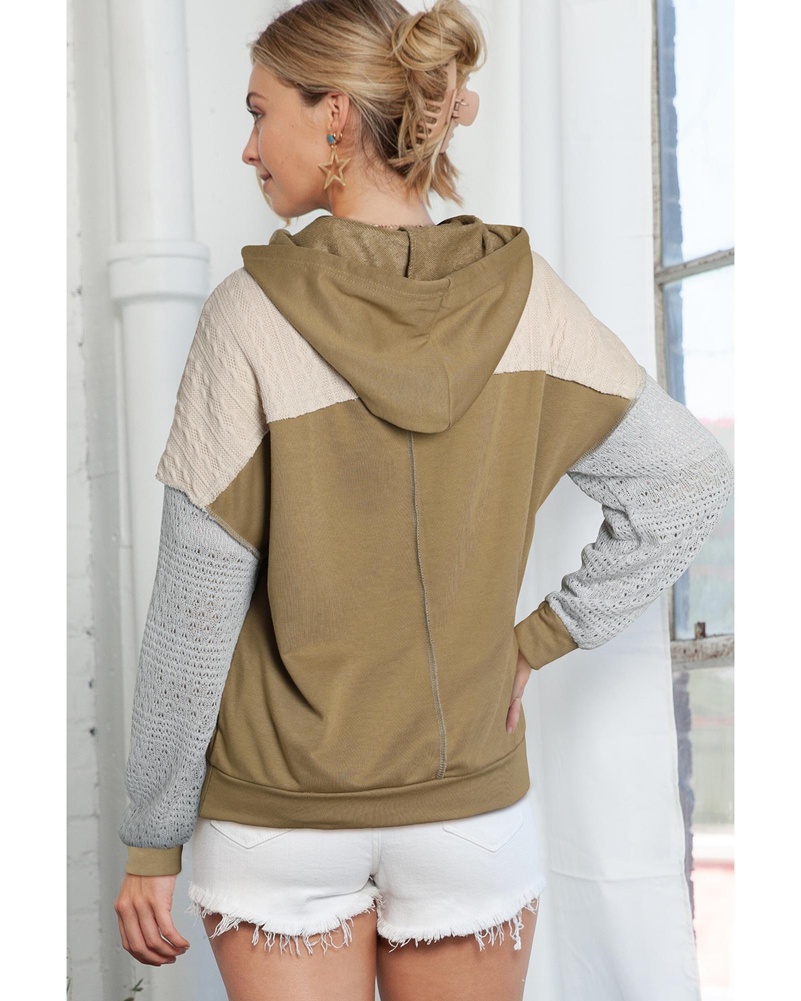 Brown Colorblock Patchwork Pullover Hoodie - L 7