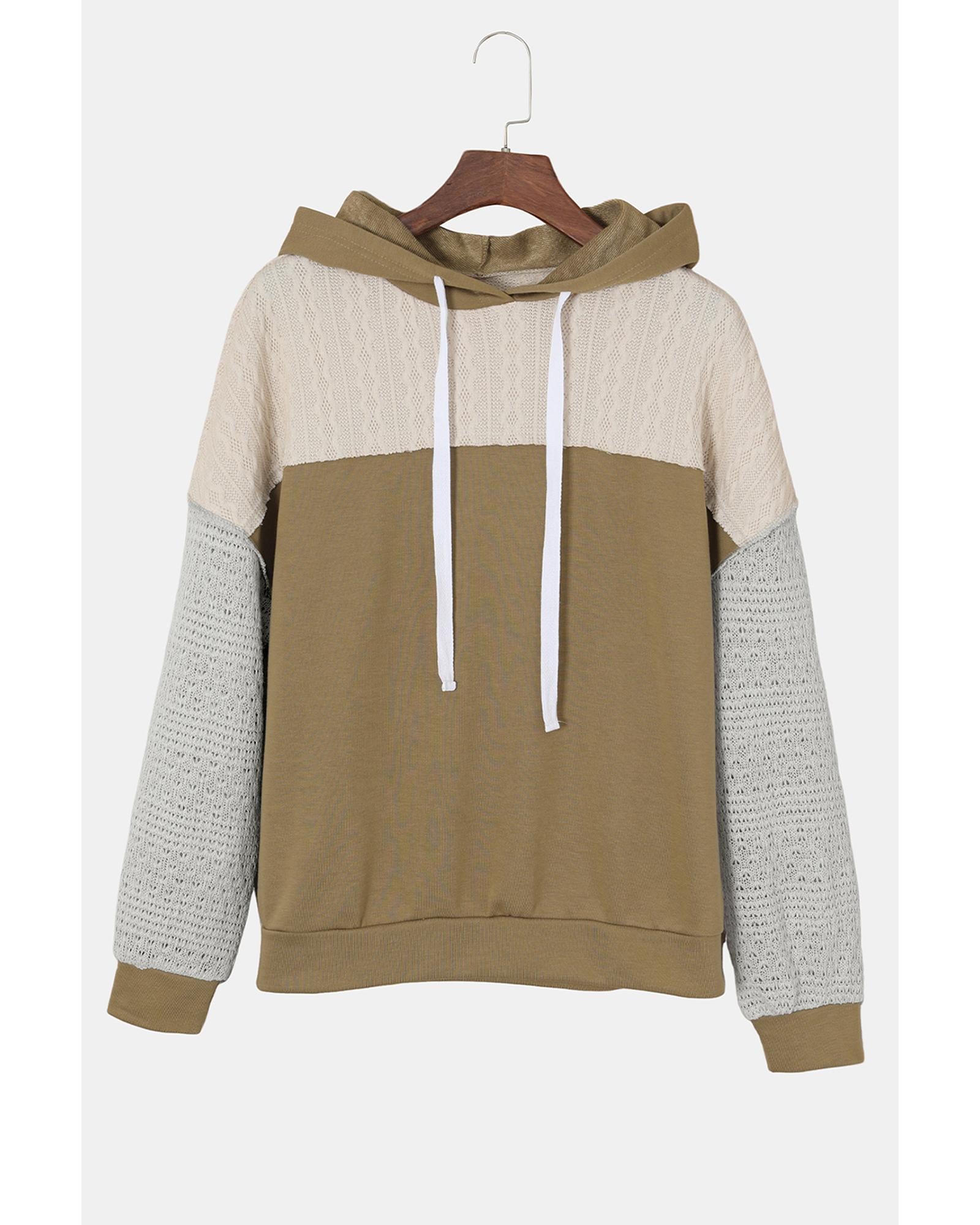 Brown Colorblock Patchwork Pullover Hoodie - L 8