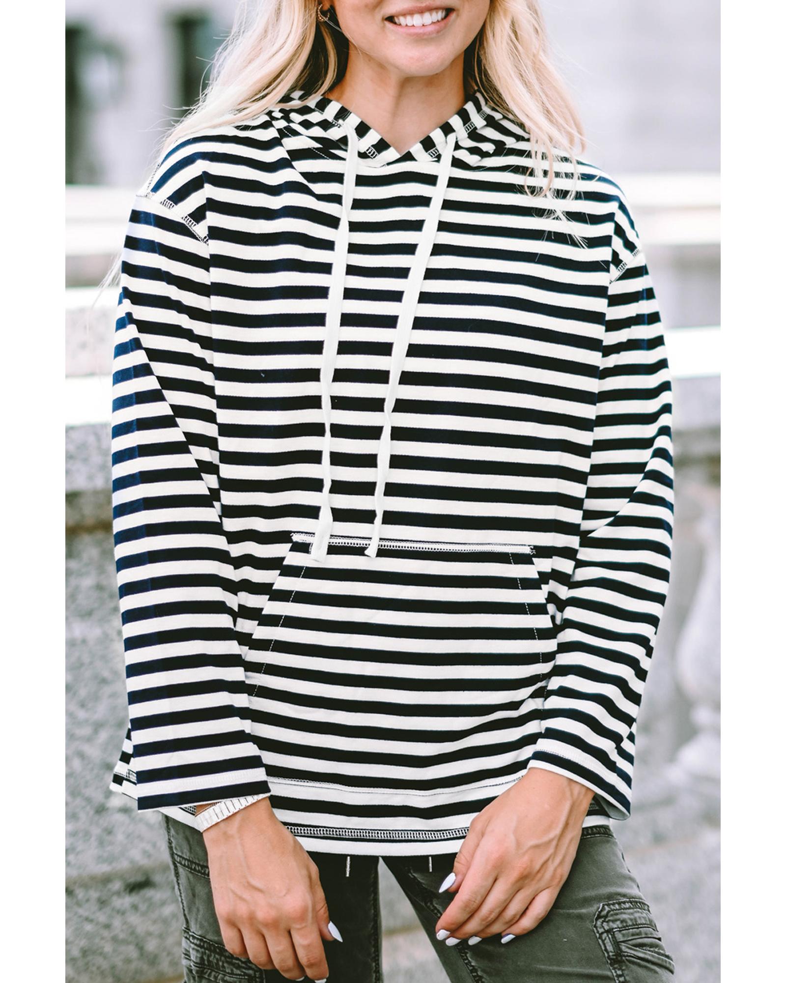 Stripe Kangaroo Pocket Drawstring Hoodie - S 6