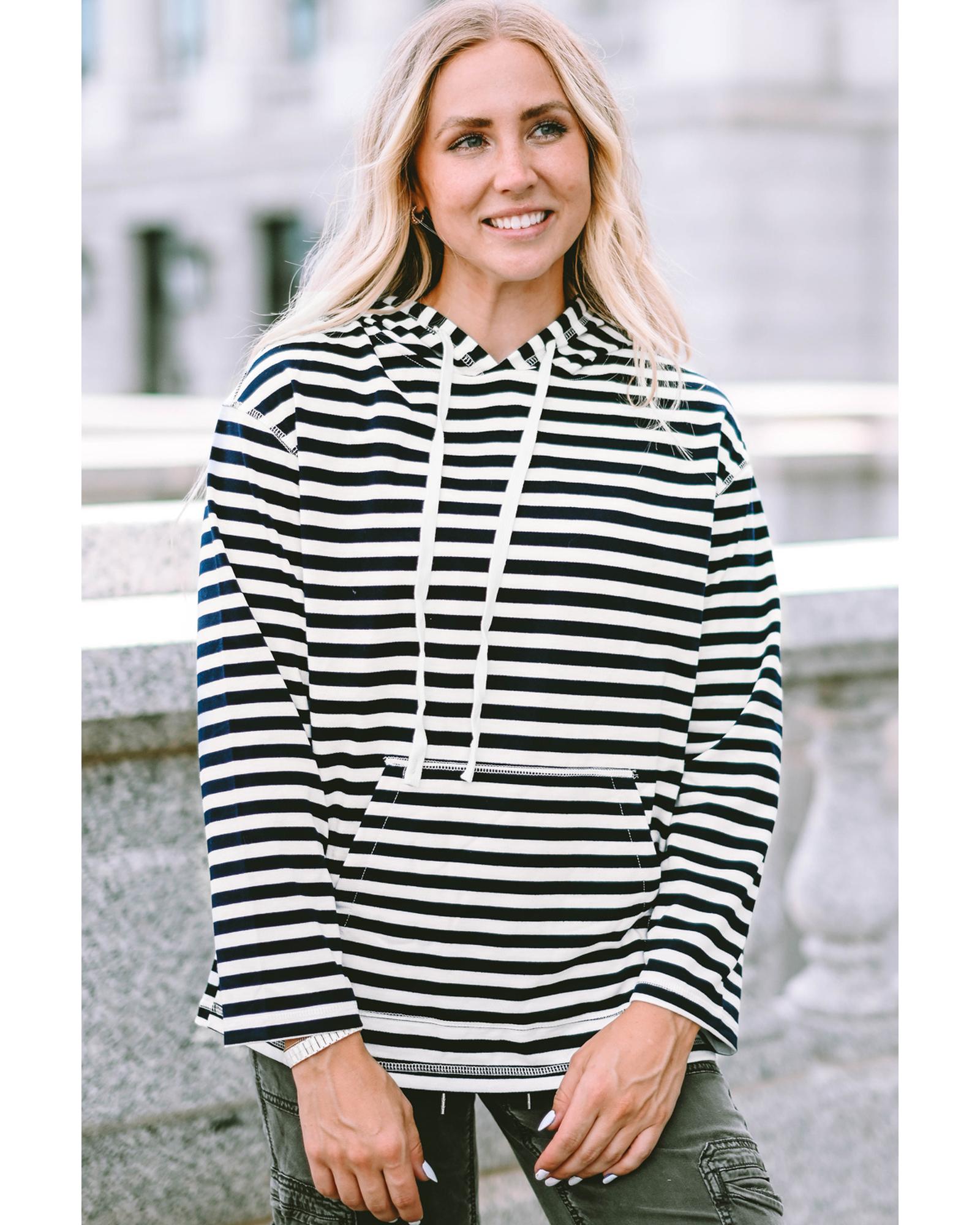 Stripe Kangaroo Pocket Drawstring Hoodie - XL 3