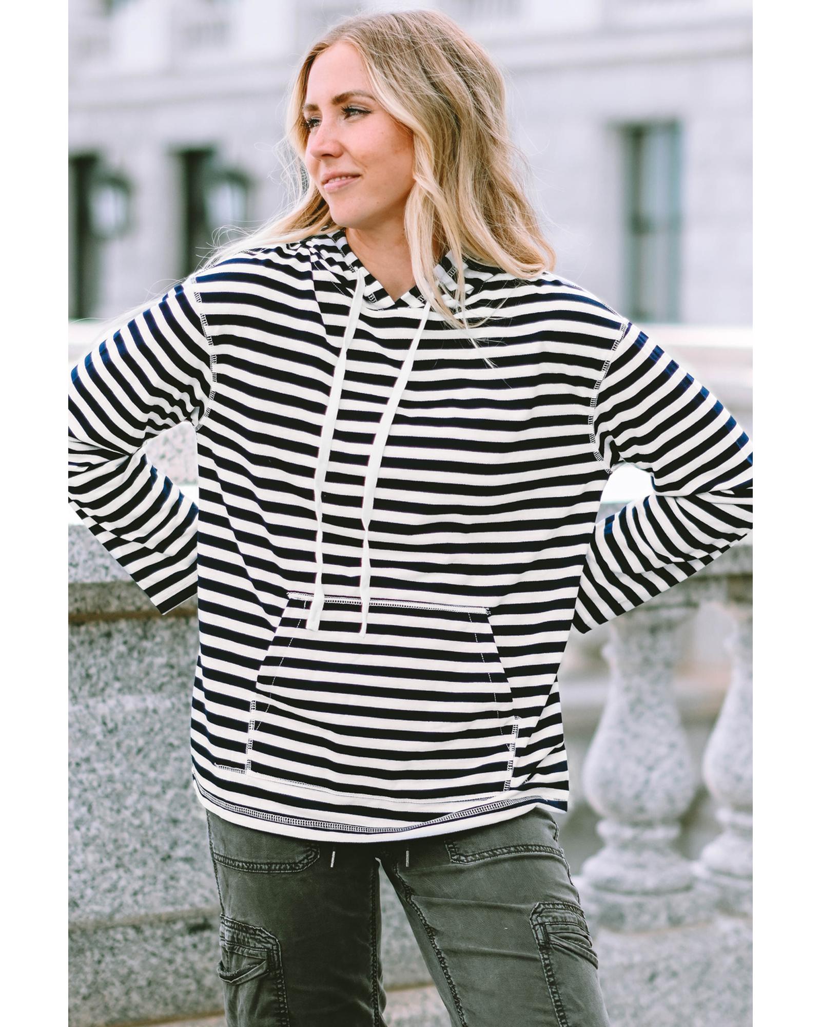Stripe Kangaroo Pocket Drawstring Hoodie - XL 4