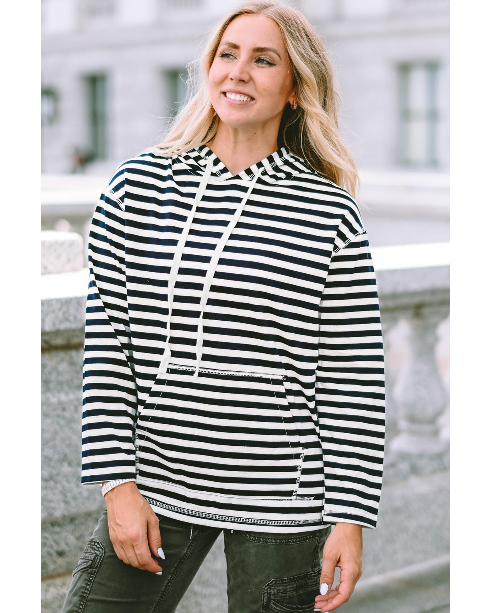 Stripe Kangaroo Pocket Drawstring Hoodie - XL 5