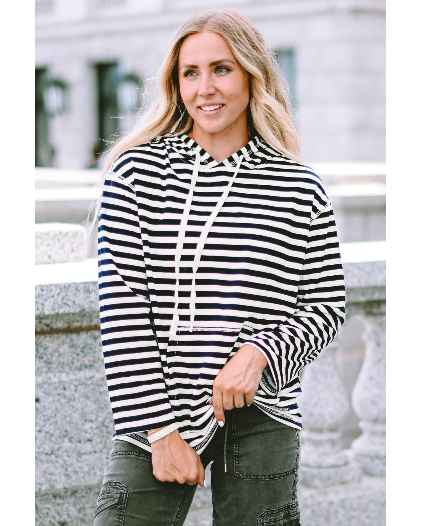 Stripe Kangaroo Pocket Drawstring Hoodie - XL 8