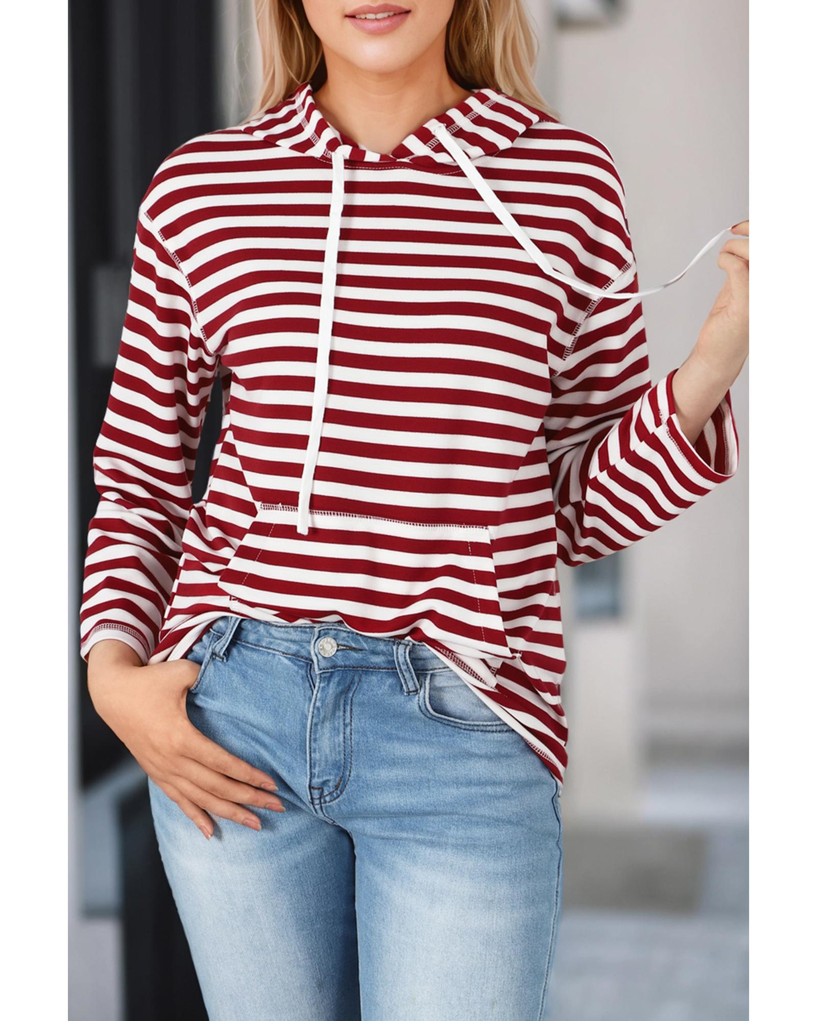 Biking Red Stripe Kangaroo Pocket Drawstring Hoodie - S