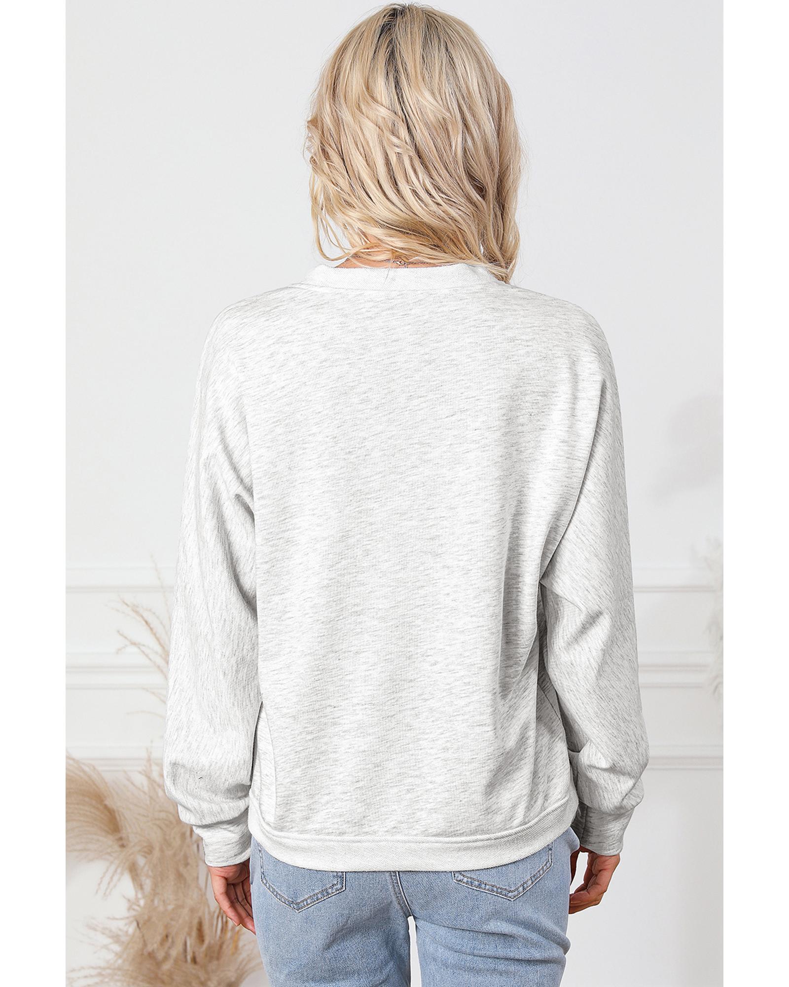 Gray Contrast Trim V Neck Wrap Sweatshirt with Pocket - M