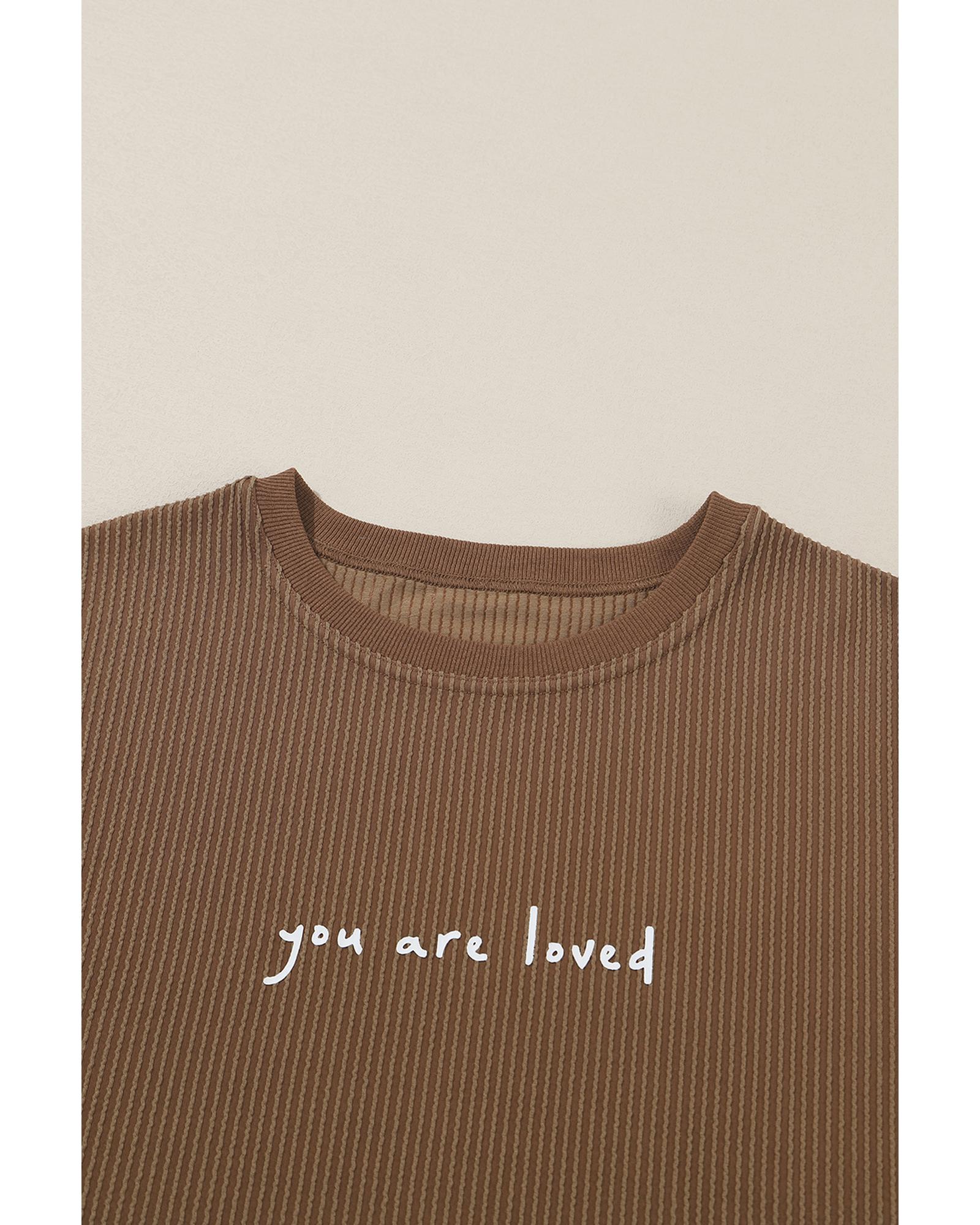 Khaki You Are Loved Print Corduroy Sweatshirt - L 5