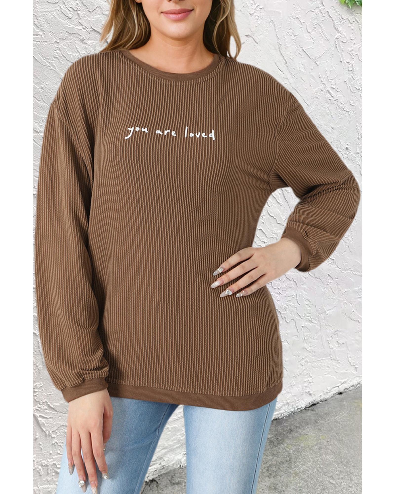 Khaki You Are Loved Print Corduroy Sweatshirt - L 7