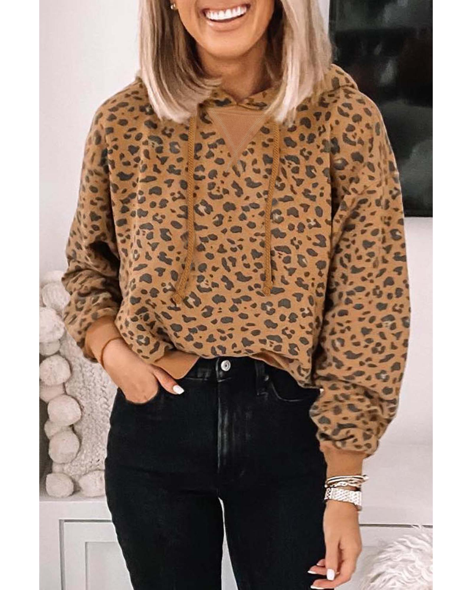 Azura Exchange Leopard Long Sleeve Cropped Hoodie - S
